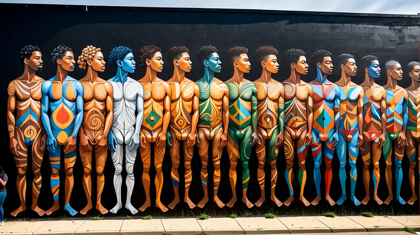A mural that convey the complexity and diversity of human identity, as well as the need for acceptance and unity among all individuals.