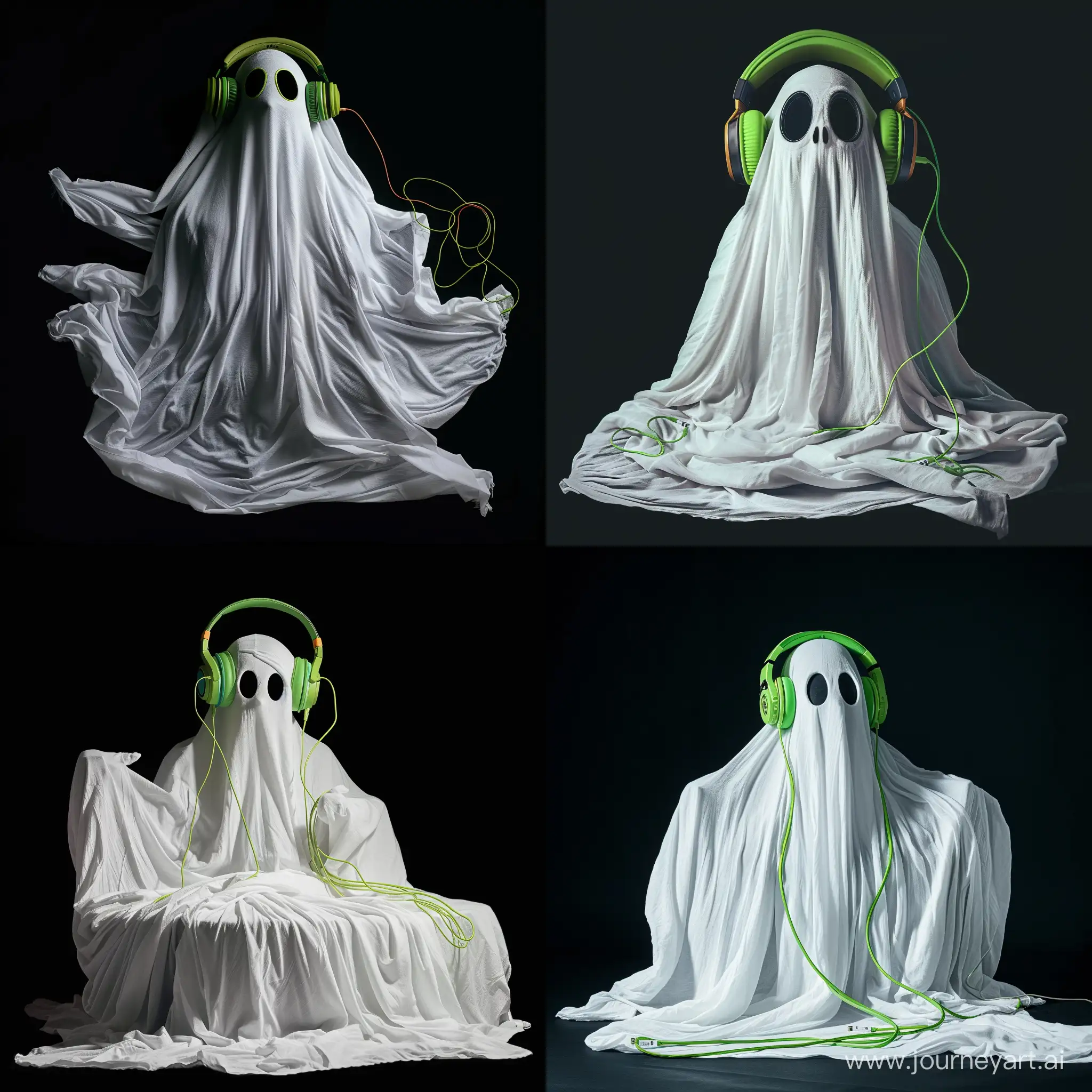 Friendly-Ghost-with-Green-Headphones-on-Black-Background