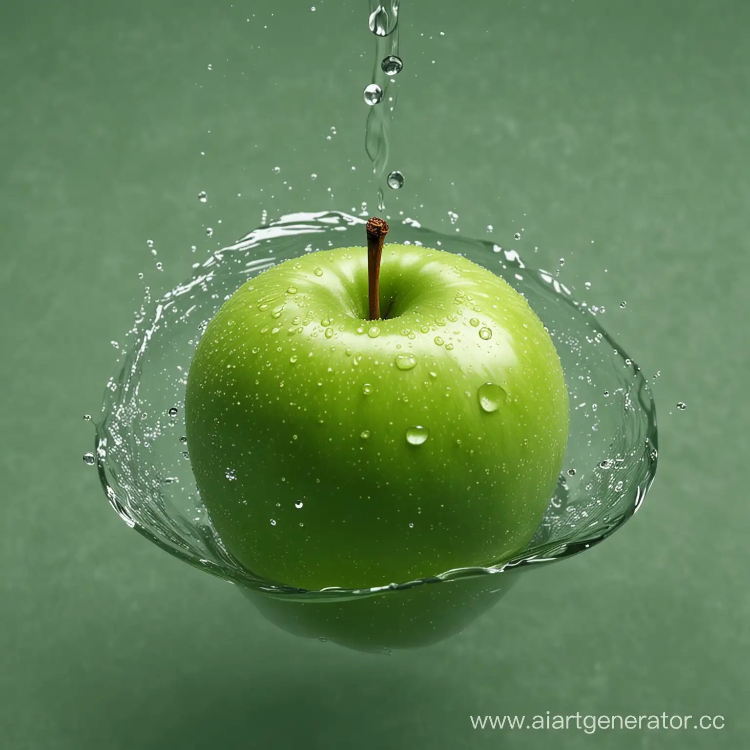 зеленое яблоко в воде 1920 на 1080