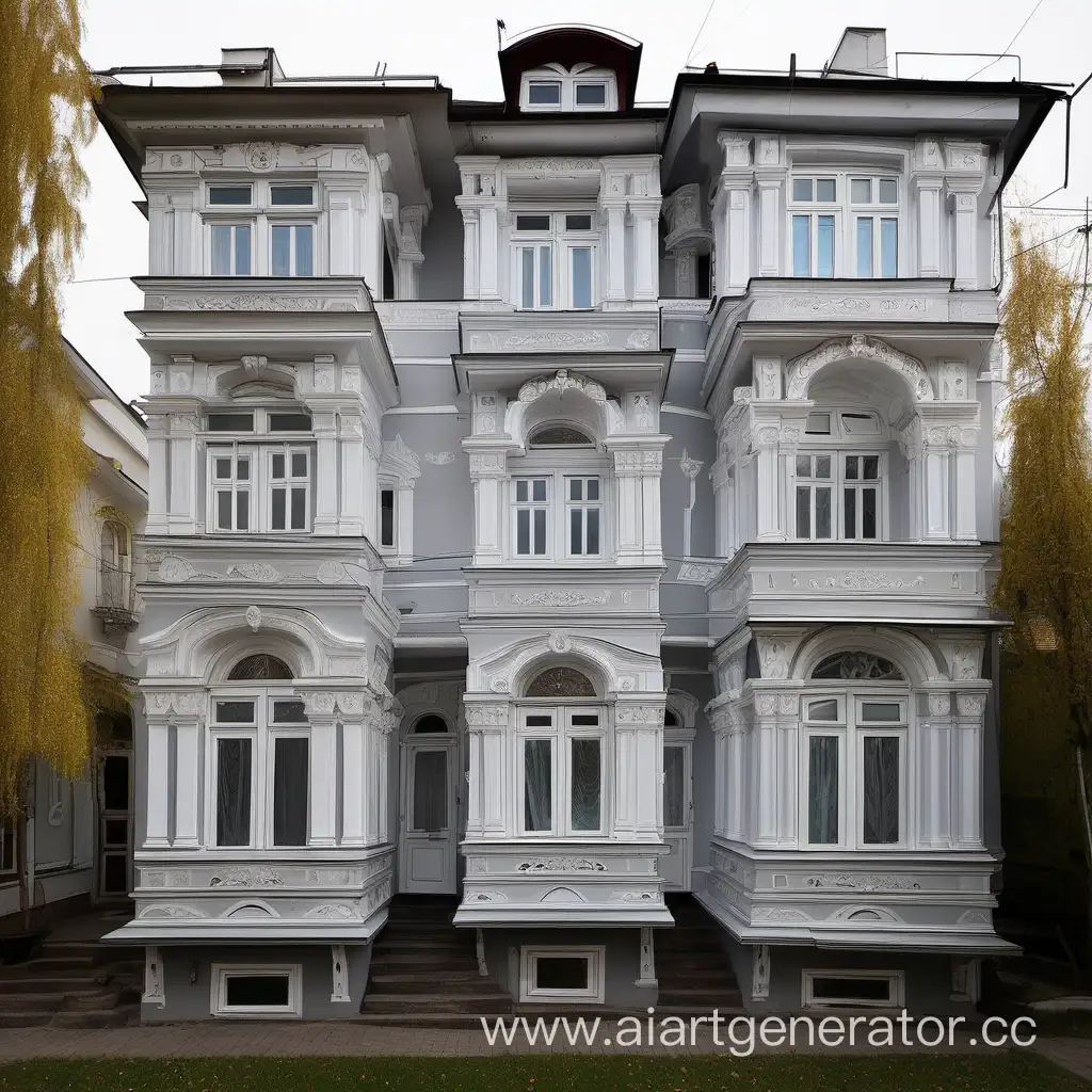 each house has three windows that protrude into the front garden, in which they grow: lordly arrogance, royal curls, buraks and Tatar soap. All houses are painted with light gray paint