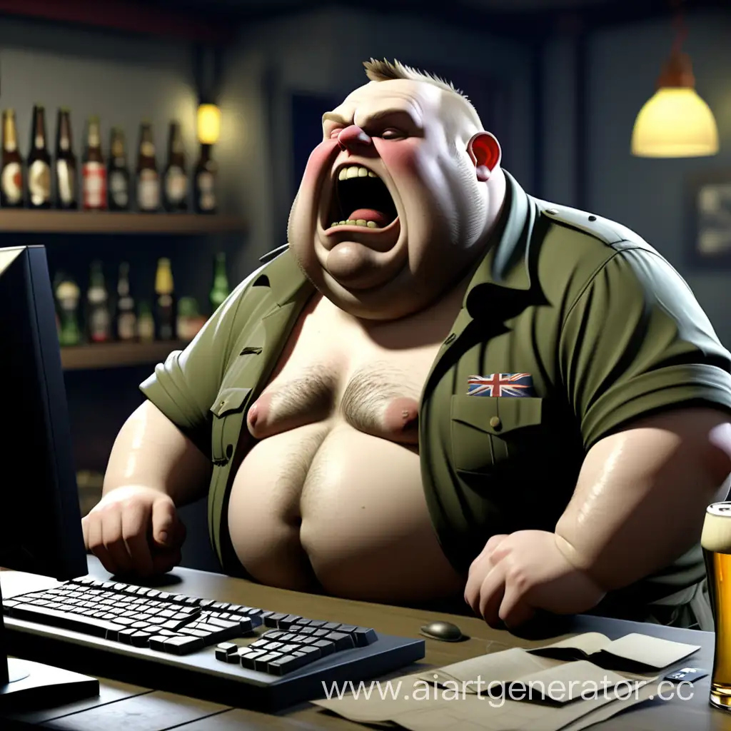 толстый алкаш играет в War Thunder за компьютером с пивом
