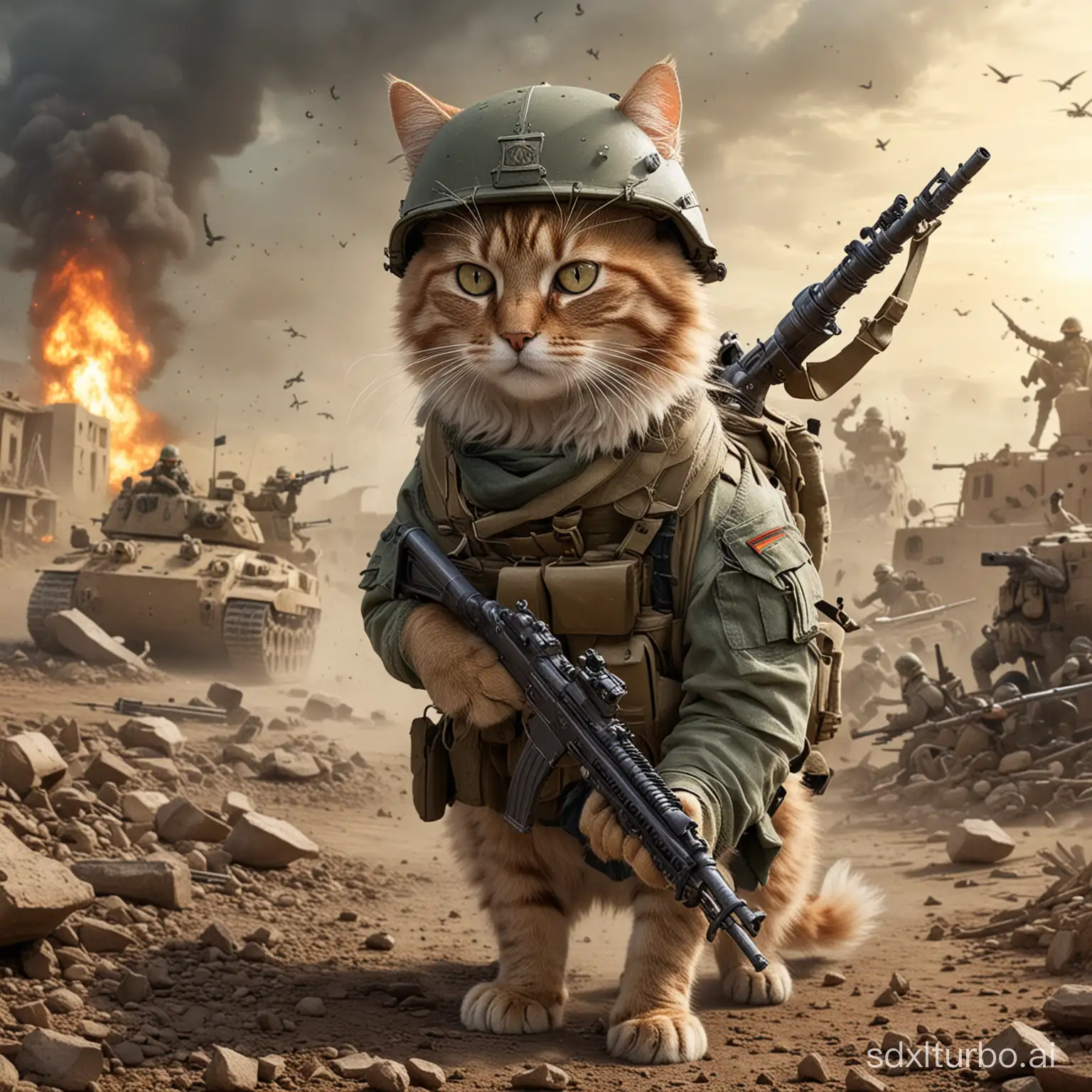 Fierce-Battle-Cat-in-Military-Gear-Amidst-Warzone