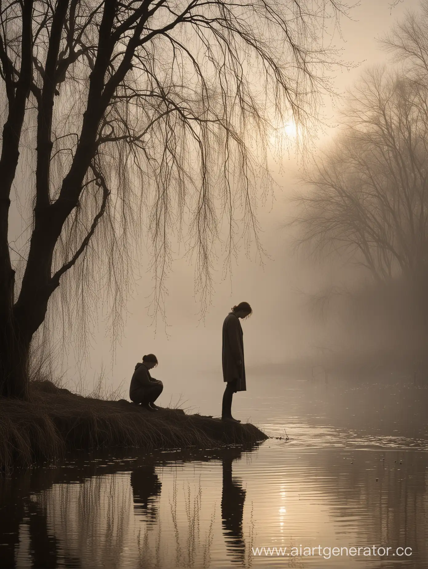 Solitary-Figure-on-Misty-Riverbank-at-Dusk