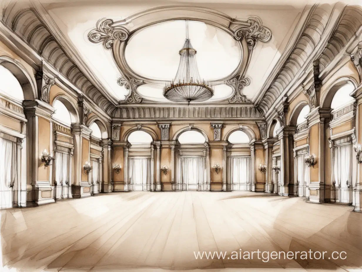 Elegant-Ballroom-Sketch-with-Columns-and-Arches