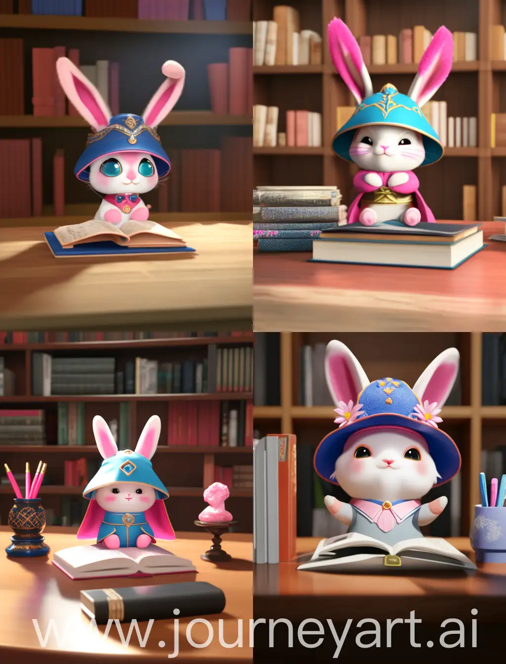 Adorable-RabbitThemed-Reader-in-Hanfu-with-3D-Library-Ambiance