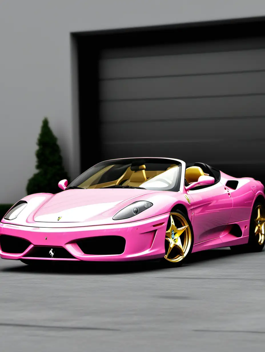 Luxurious Pink Ferrari with Golden Wheels Racing in Glamorous Style