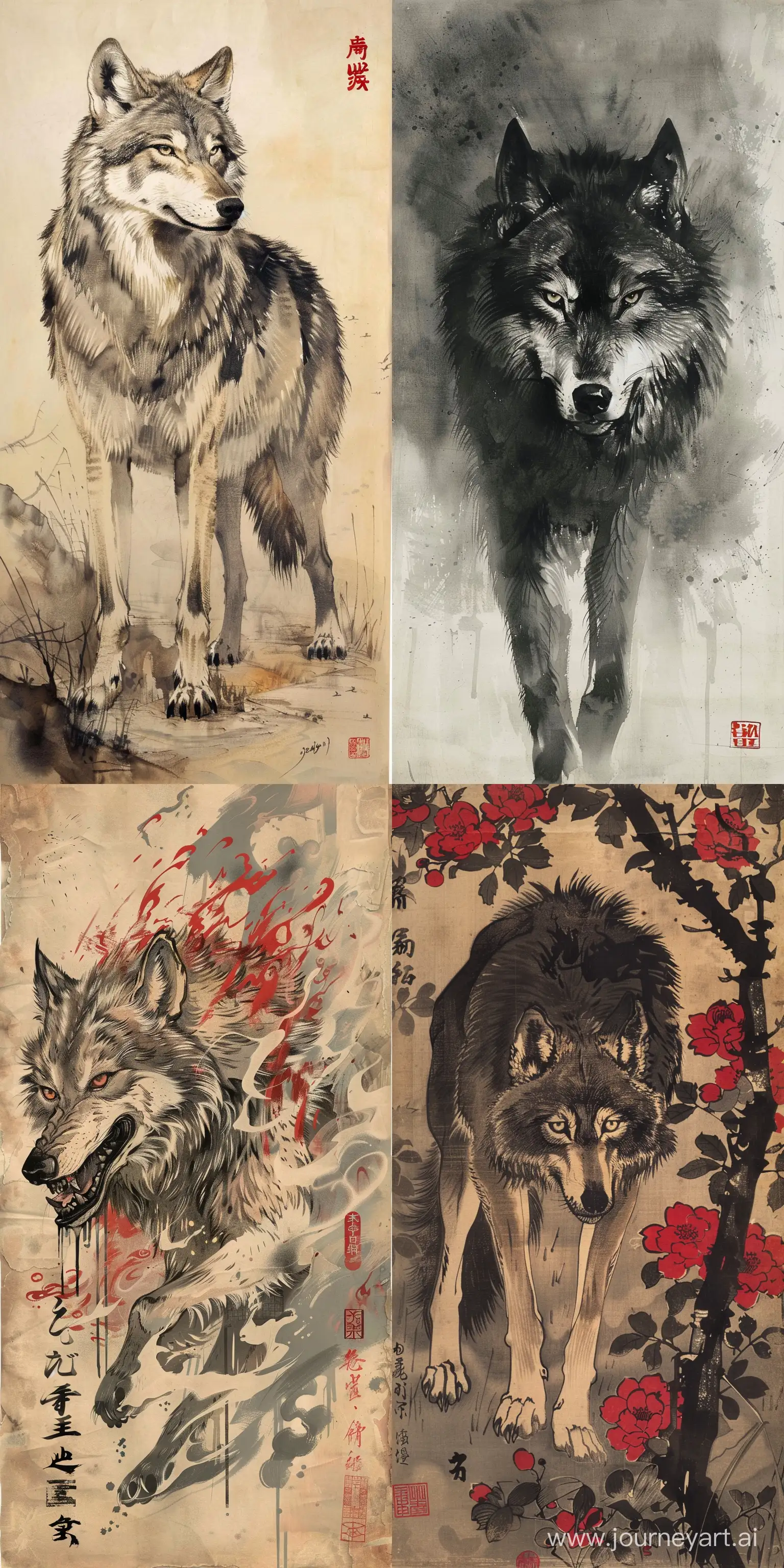 old japanese wolf art --ar 1:2 --v 6