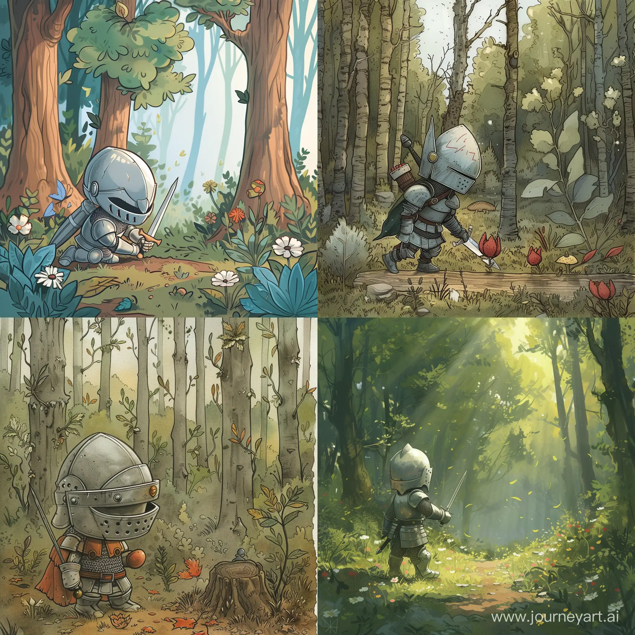 Fantasy comic about little knight playing in the forest