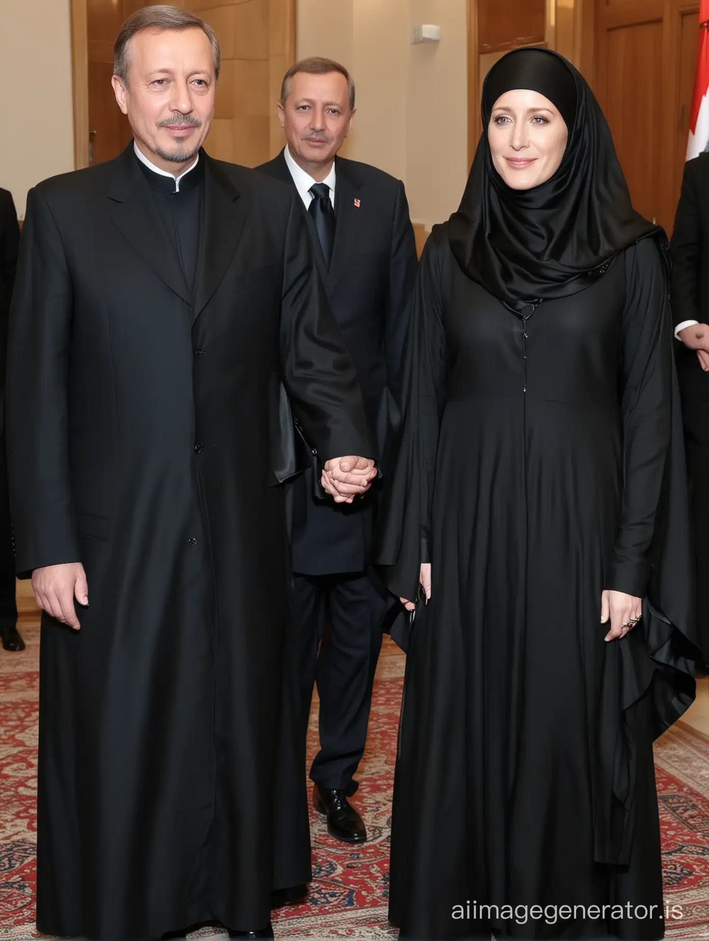 Gillian-Anderson-in-Black-Jilbab-Beside-President-Erdogan