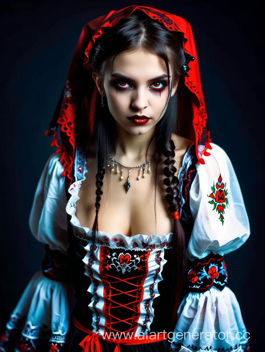 Красивая девушка-вампир в румынском платье