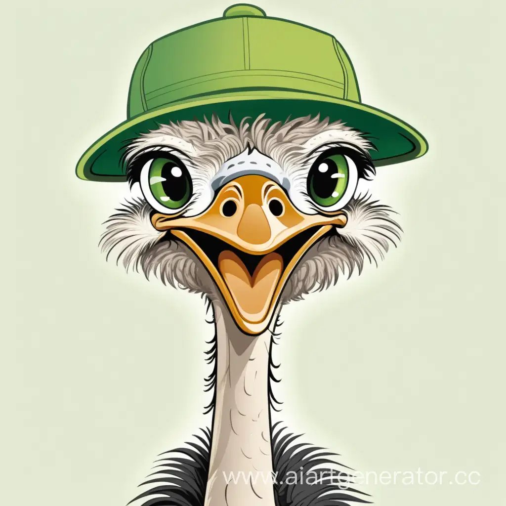 Joyful-Ostrich-Wearing-a-Stylish-Green-Cap