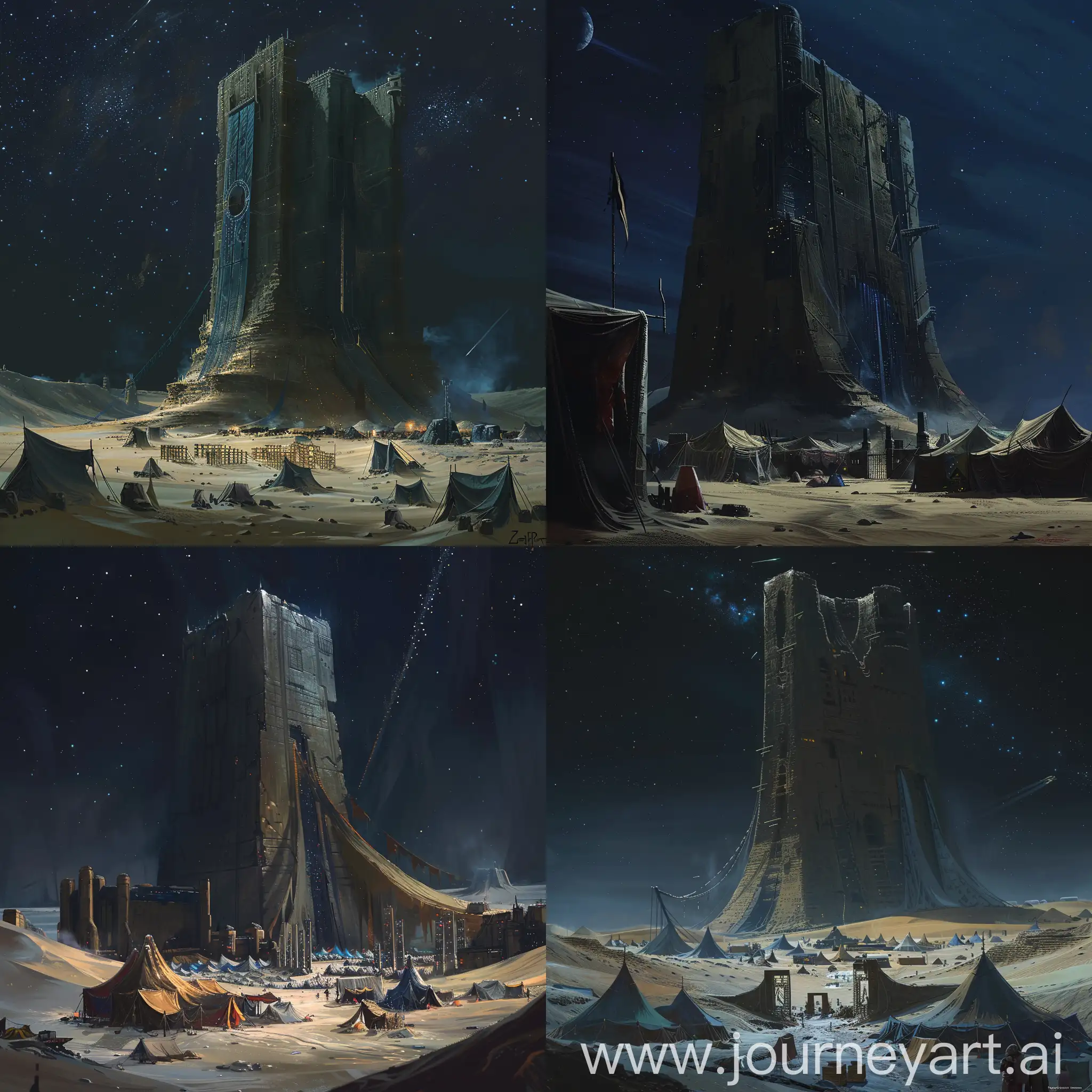 Galactic-Black-Market-on-a-Dark-Desert-Planet-with-Tower-and-Cloth-Tents