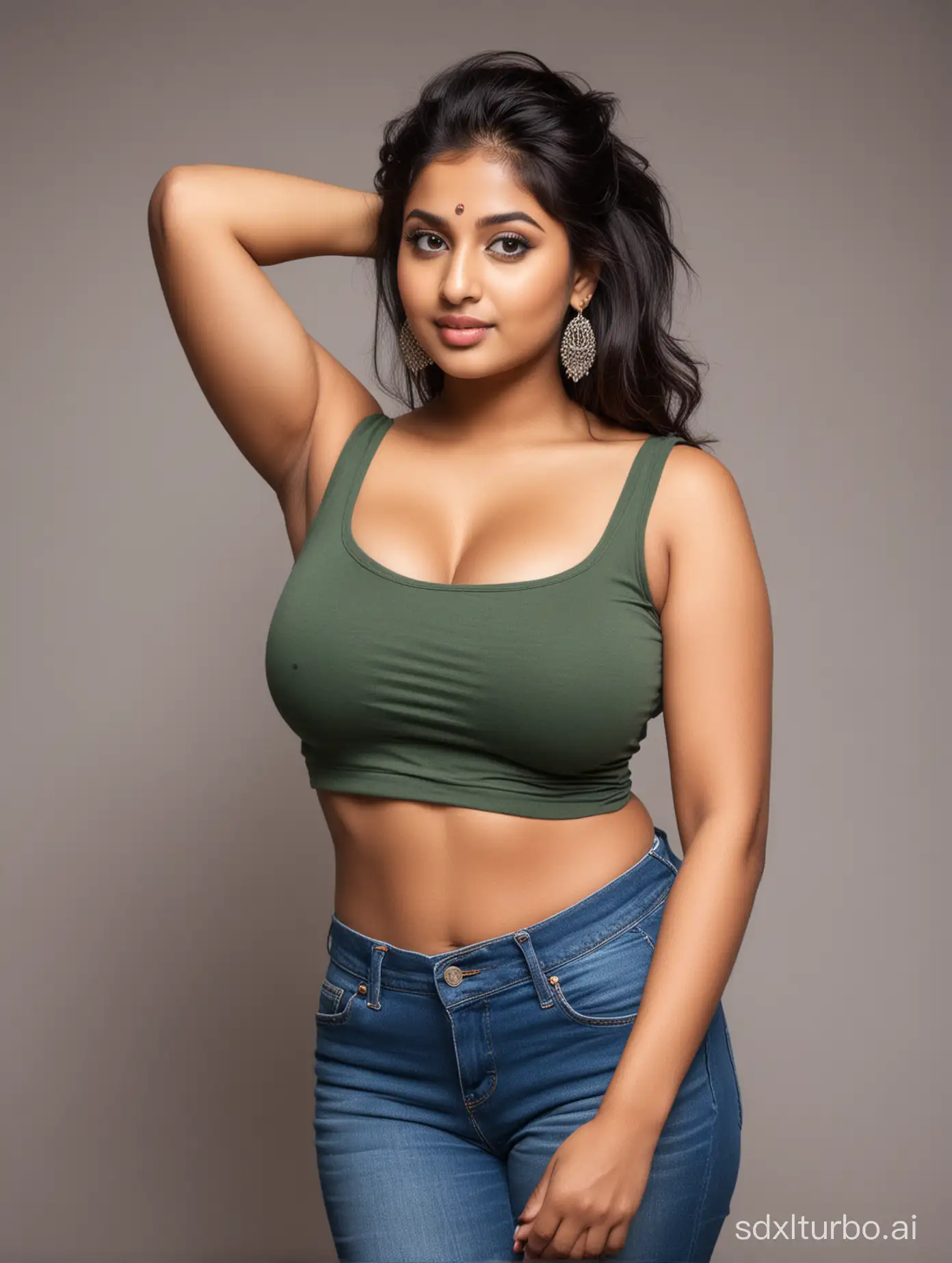 curvy sexy indian girl with large boobs, wearing a crop top