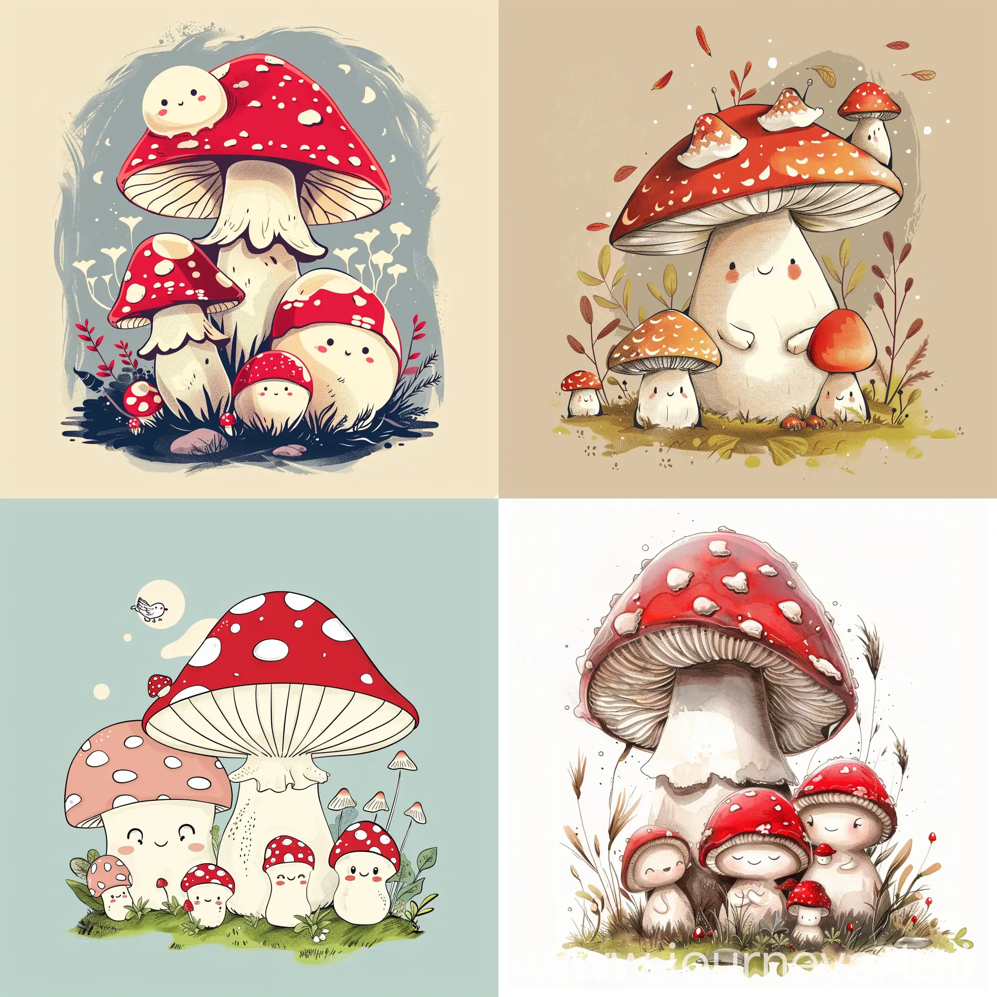Whimsical-TeeShirt-Designs-Featuring-a-Cute-Mushroom-Family