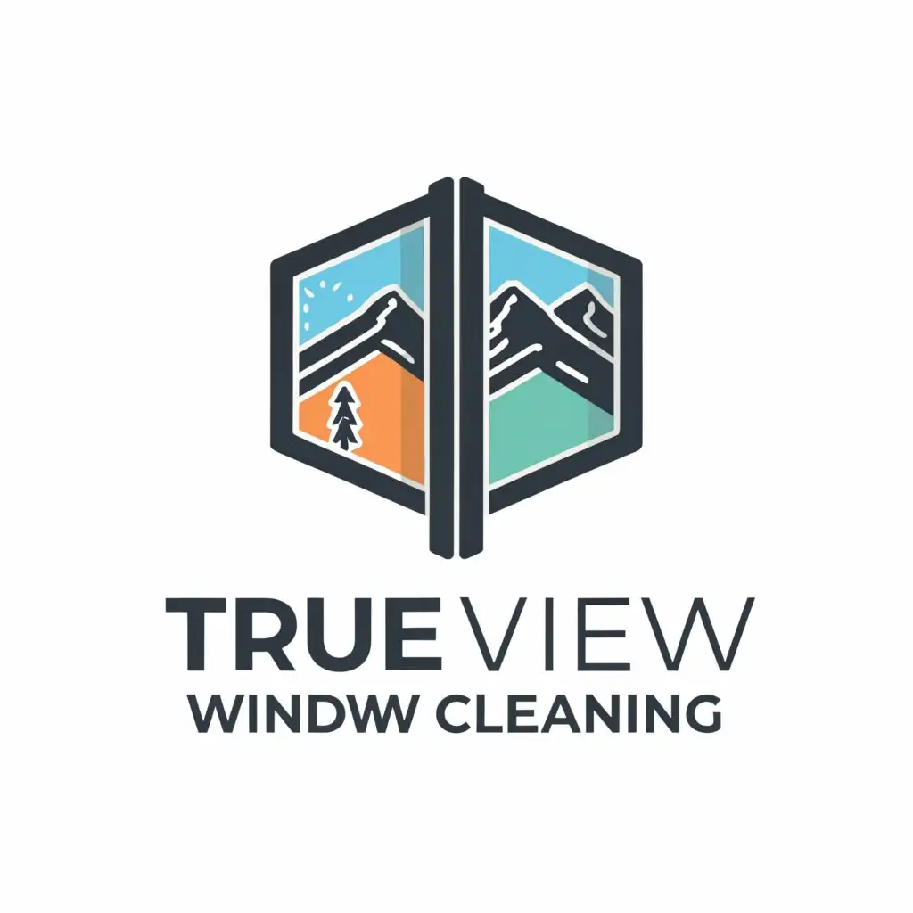 LOGO-Design-For-True-View-Window-Cleaning-Clear-Professional-Design-Featuring-Windows-and-Hills