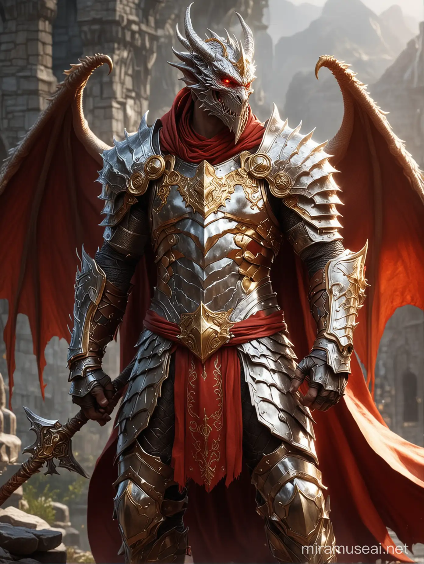 Dragonbon Mighty Dragon Warrior in Red and Gold Armor