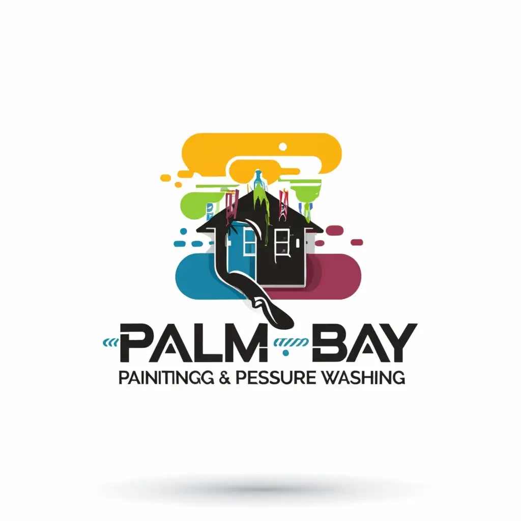 a logo design,with the text "Palm Bay Painting & Pressure Washing", main symbol:A house and a paint brush,complex,be used in Construction industry,clear background