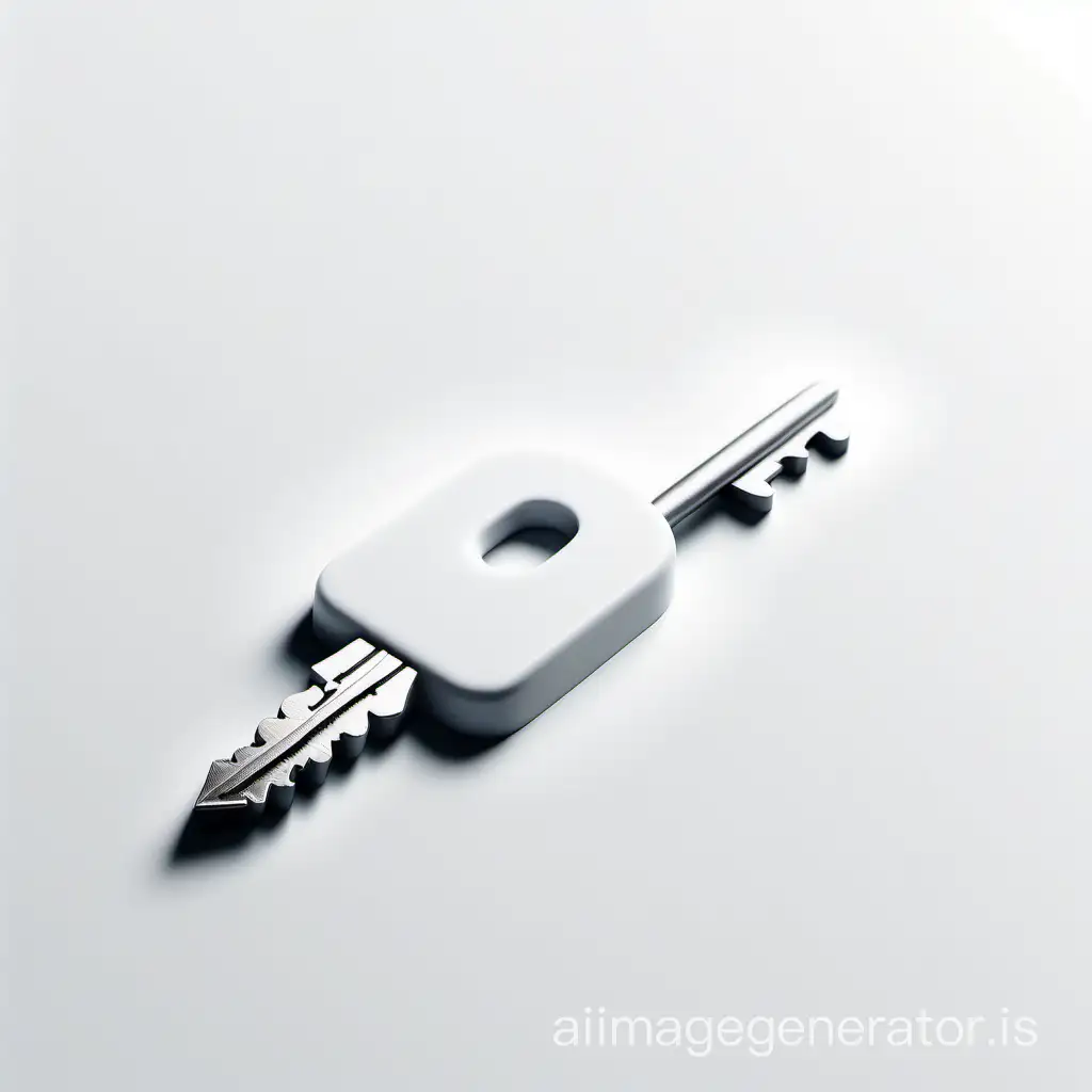 Draw the levitating white key , minimalistic style , white background,  matte 