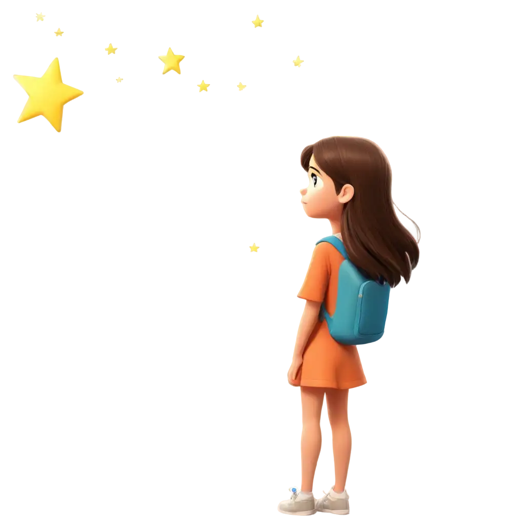 A cartoon girl looking at sky
