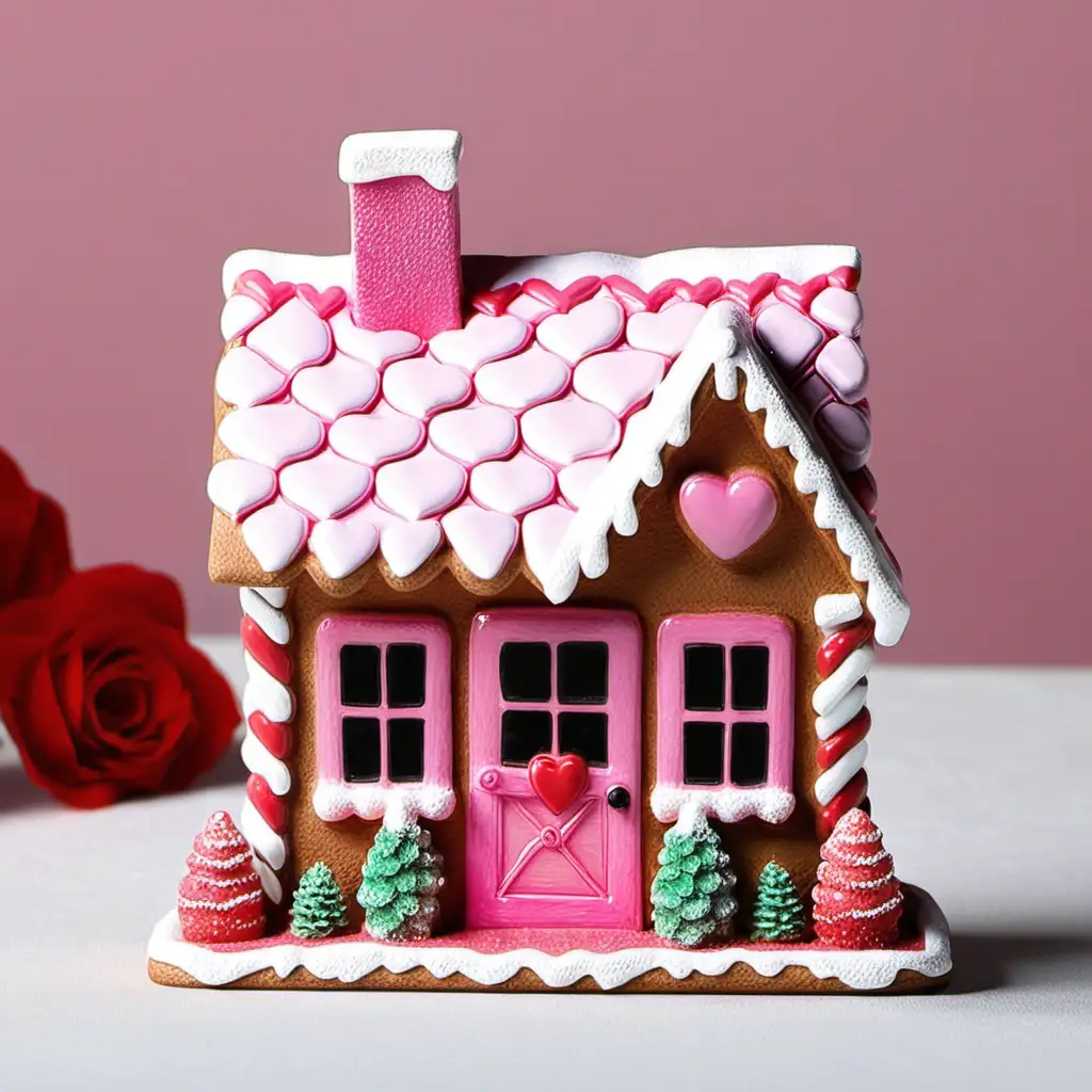 Charming Valentines Day Resin Pink Gingerbread House