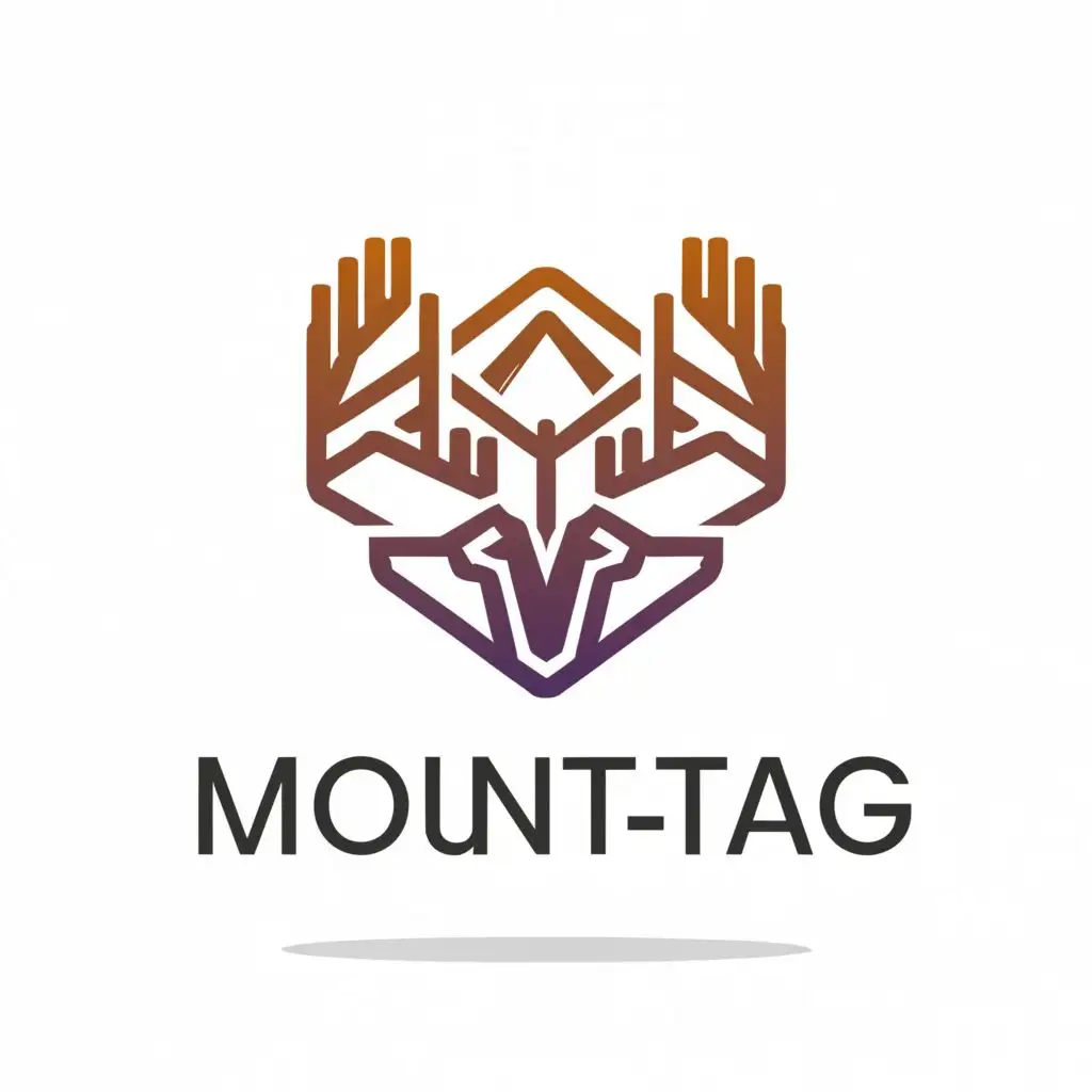 a logo design,with the text "Mount-Tag", main symbol:symbol of deer antlers on a mountain landscape inside a 6 sided blockchain in color on a white background with the tagline "Memories Right Inside",Moderate,clear background