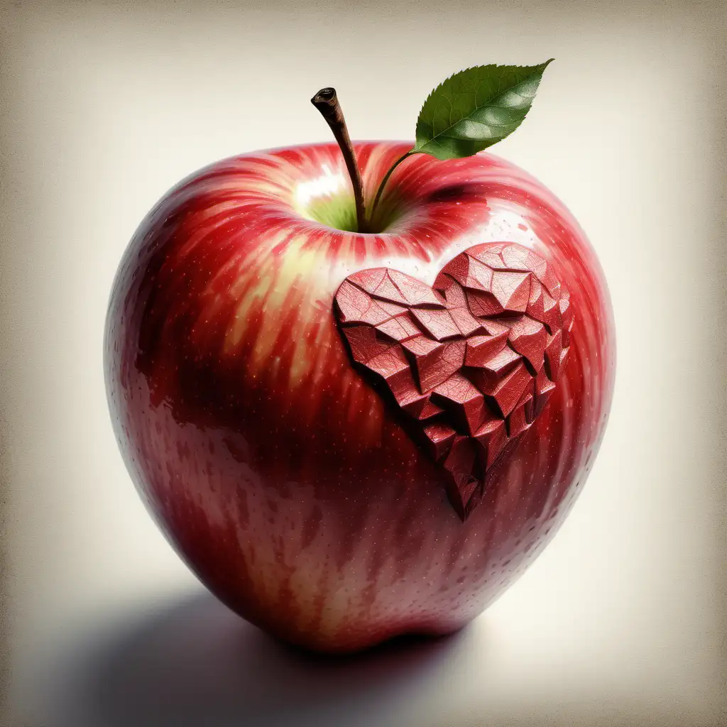 Red Delicious HeartShaped Apple Drawing with Rough Texture