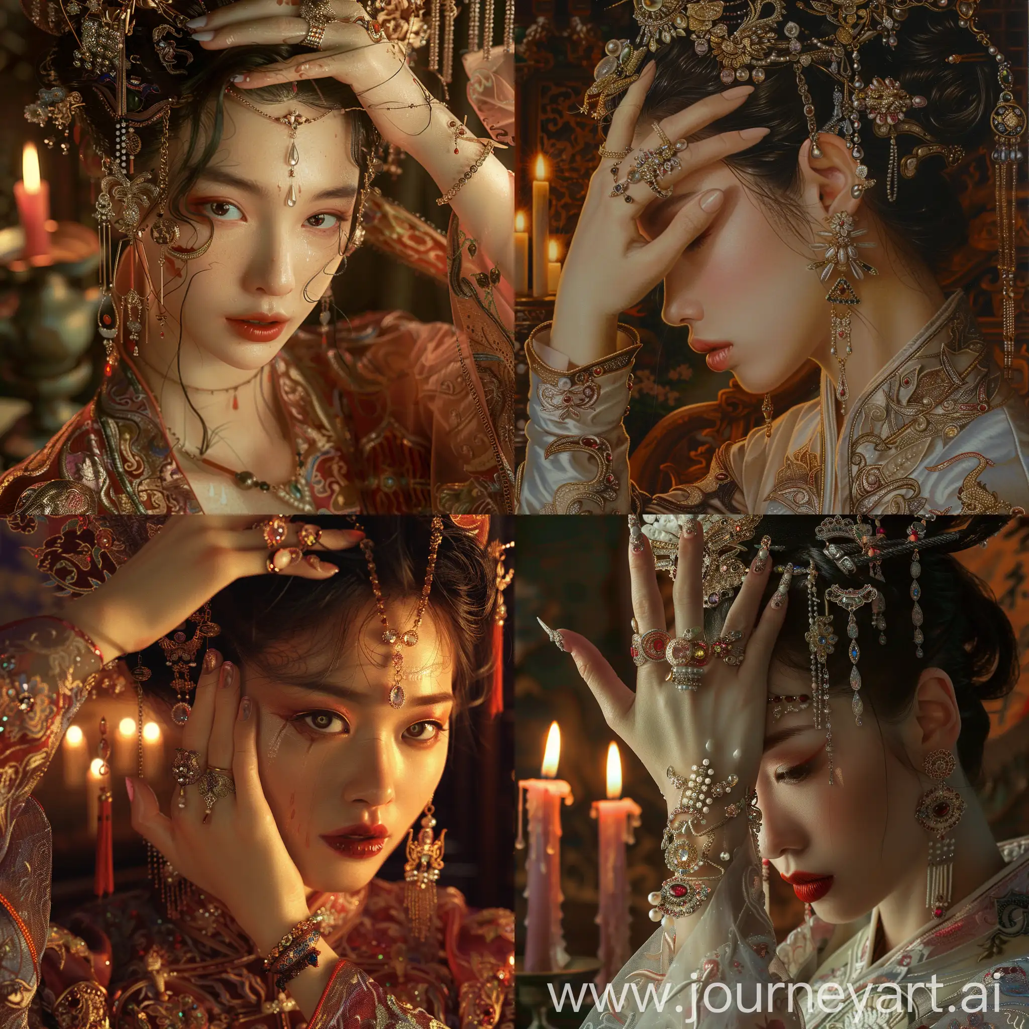 Chinese-Empress-Gracefully-Adorned-with-Jewelry-in-Candlelit-Splendor