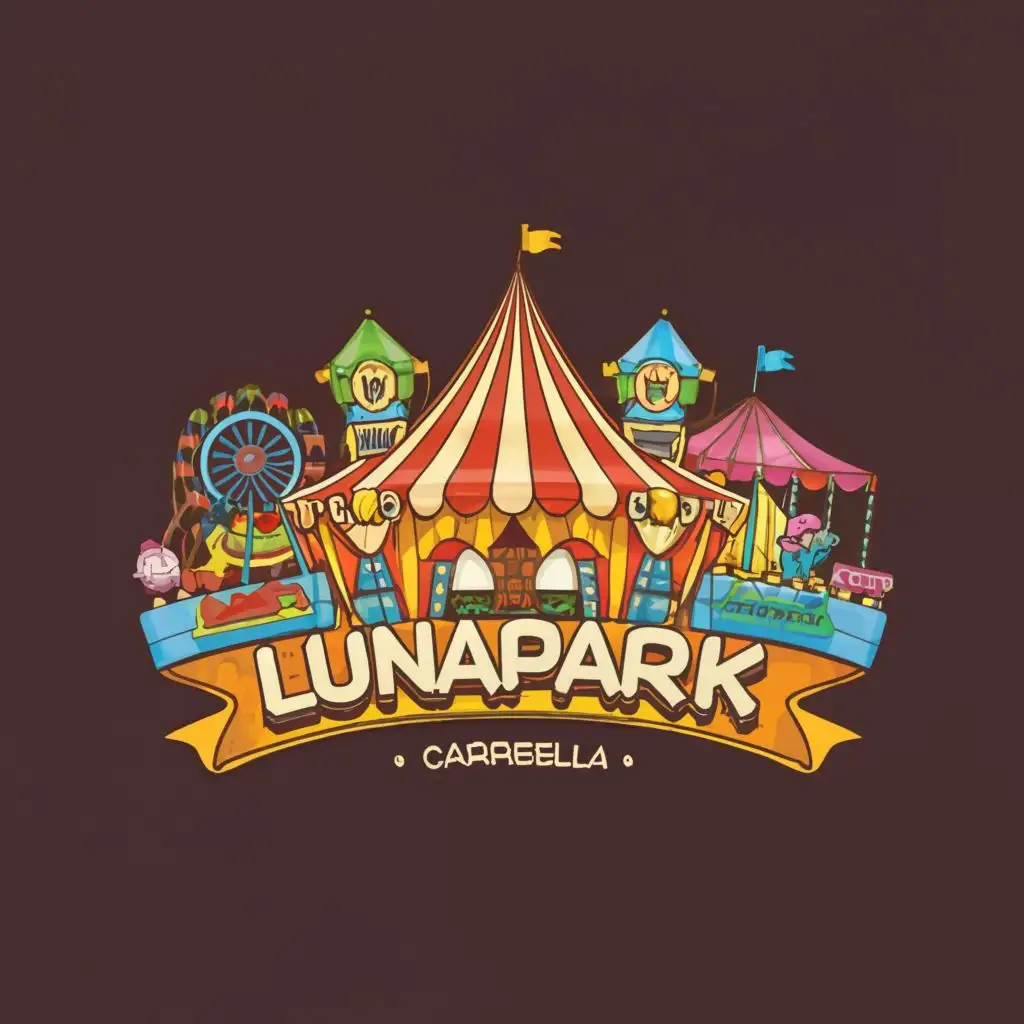 logo, Fun fair games and rides, with the text "Lunapark caramella", typography