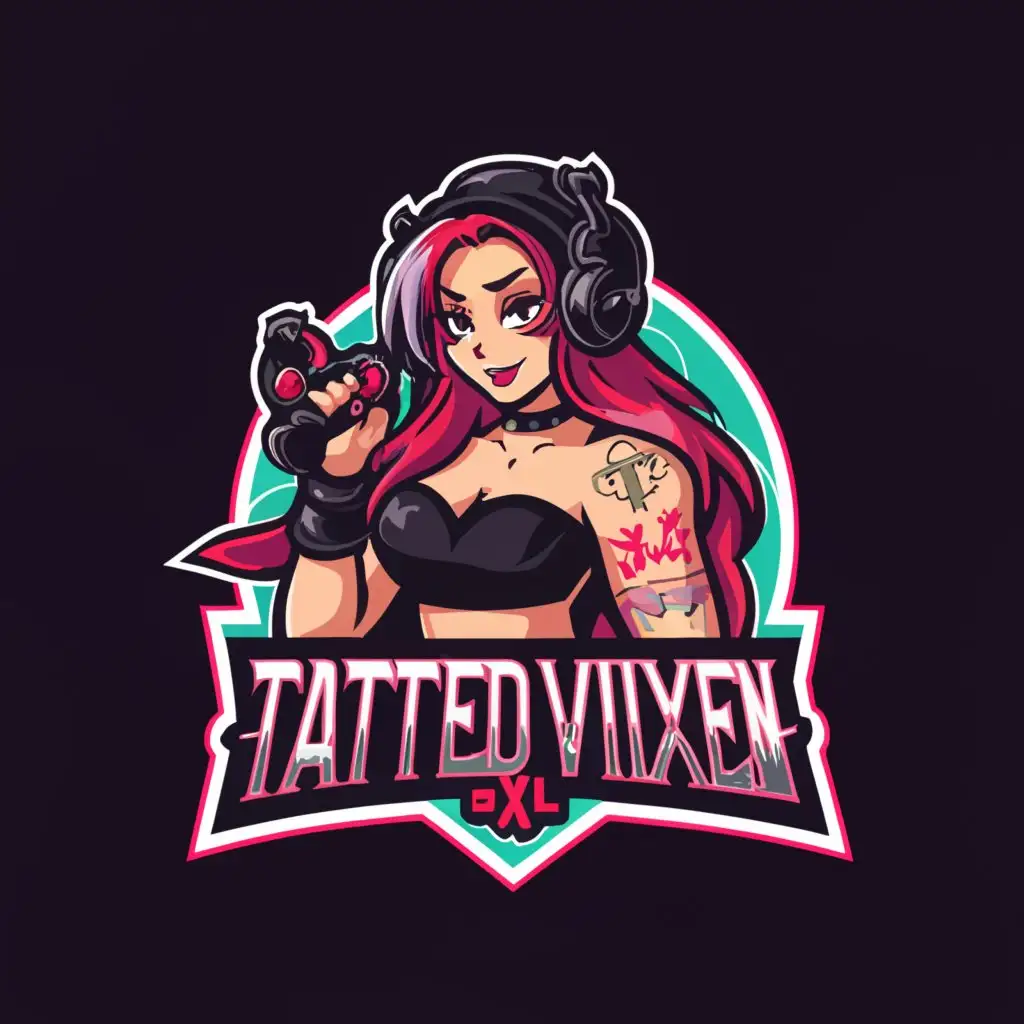 a logo design,with the text "TattedVixen_xL", main symbol:Anime Gamer Girl,Moderate,clear background