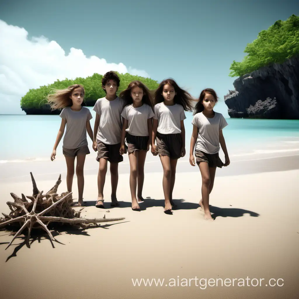 3 человека ( 1 мальчик и 2 девочки)  на необитаемом острове после кораблекрушения