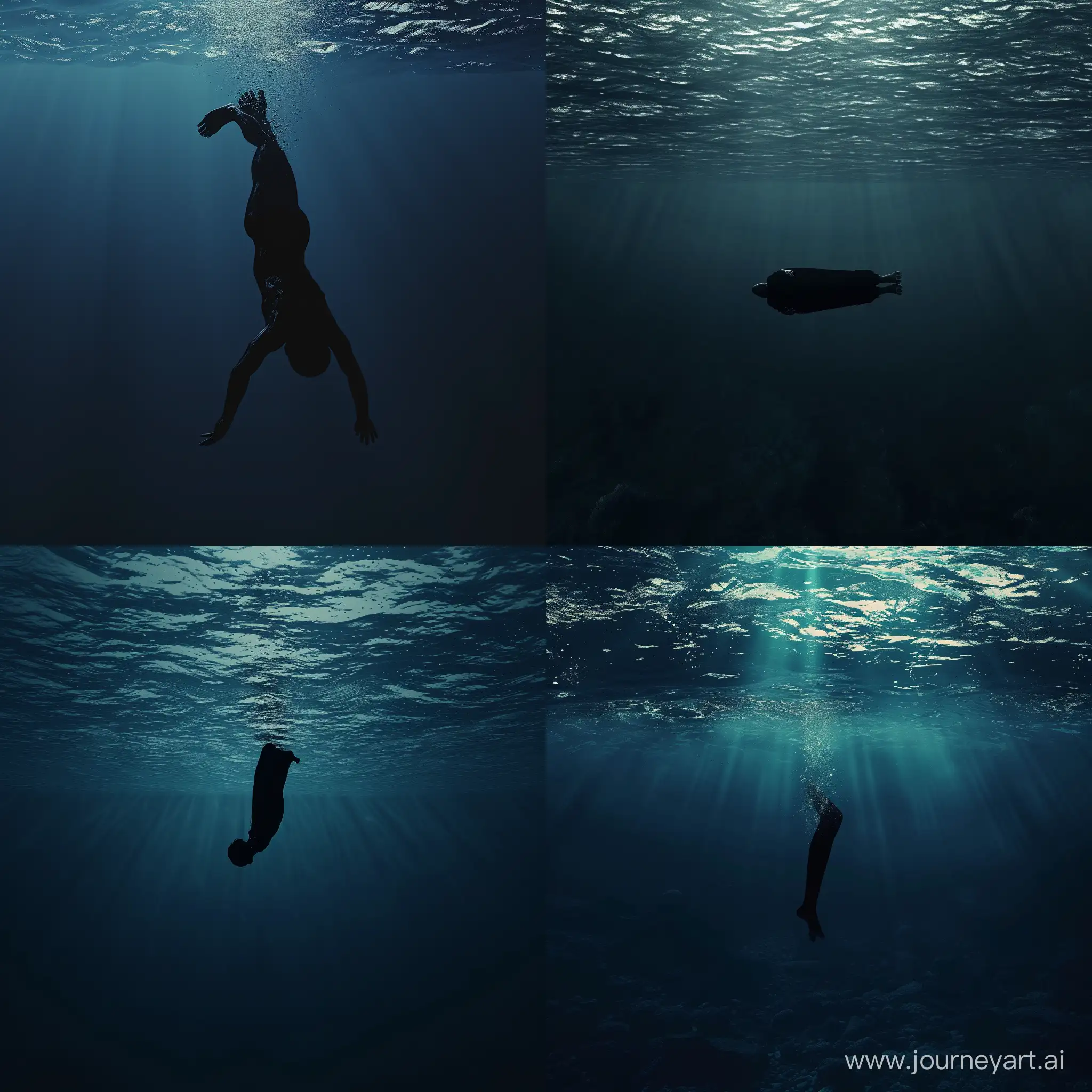 Dramatic-Realistic-4K-Underwater-Scene-Black-Body-Descending-into-the-Depths-of-the-Sea