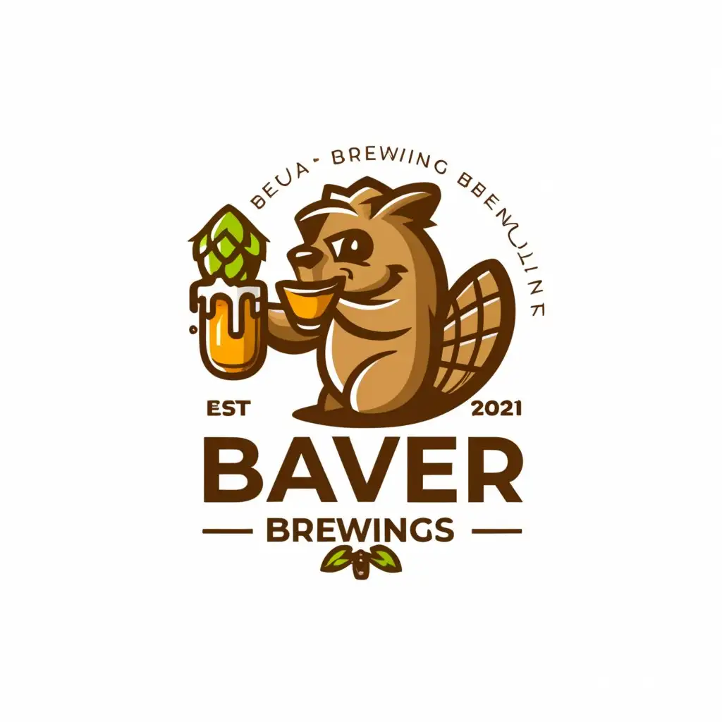 a logo design,with the text "beaver brewings", main symbol:beaver, beer, hops, beaver thoots,Minimalistic,clear background