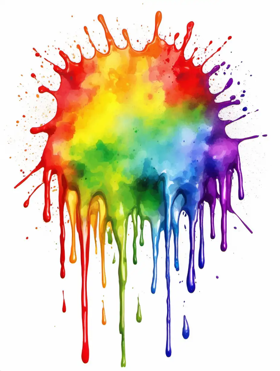 Rainbow waterpaint splash.  paint is starting to drip.

Style: Water Colour.
Mood: Inspiring and colourful.

T -shirt design graphic, vector, contour, white background.