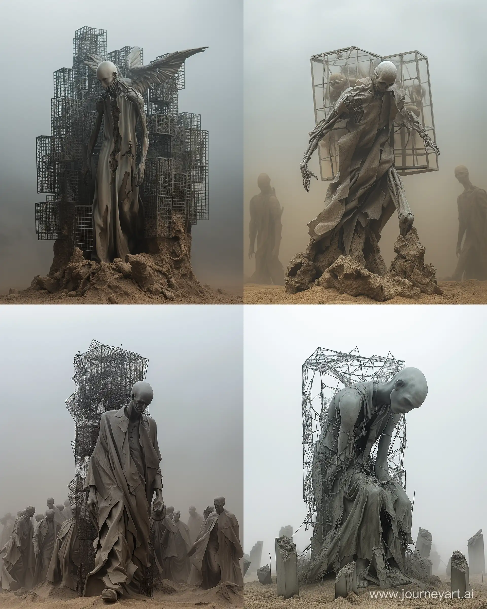 https://i.postimg.cc/9fFdkYF4/twlzjyoeiqgbbxzdjcedmmahzpdmeefl.png,surrealistic sculpture in style of Zdzisław Beksiński, apocalypse atmosphere  --ar 4:5