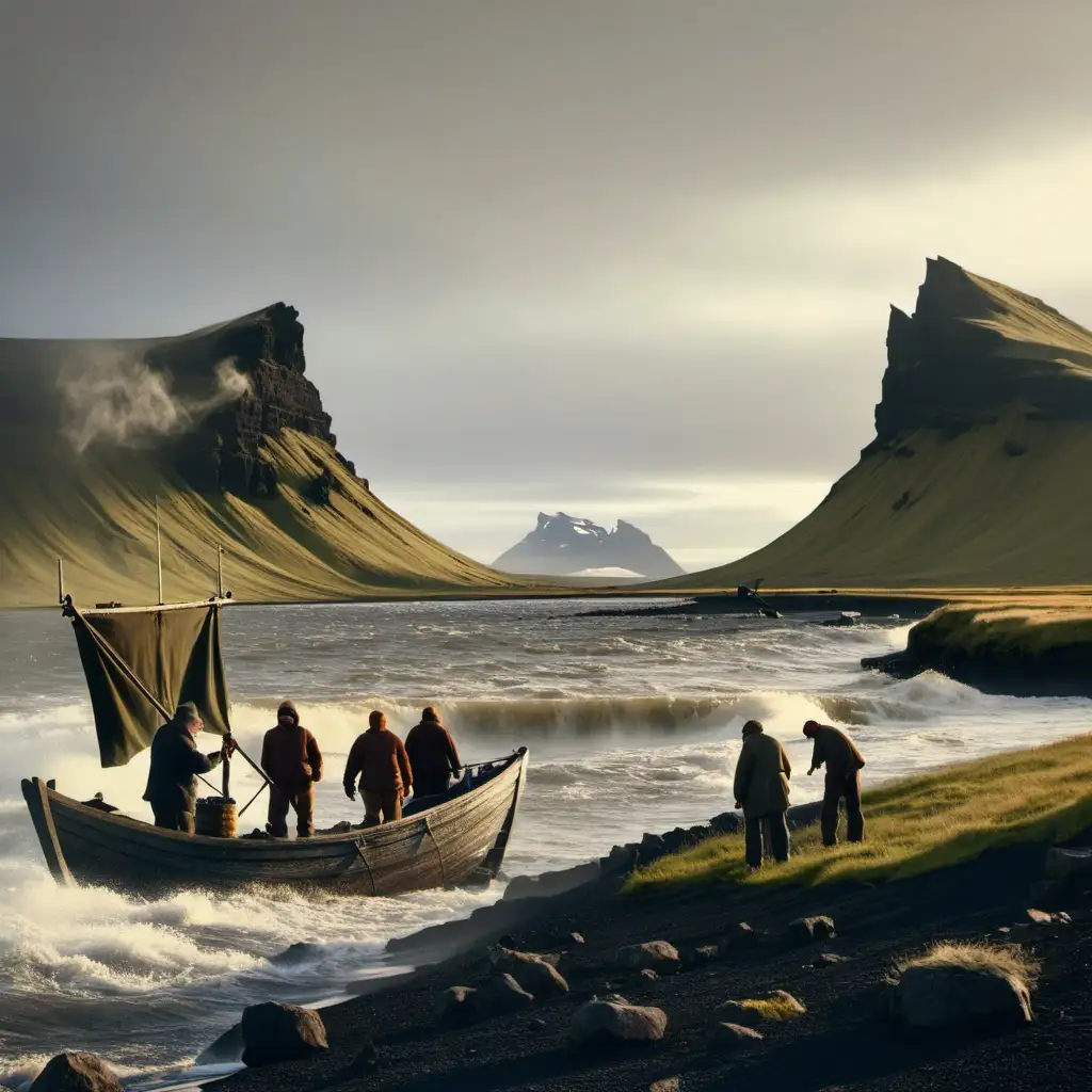 Traditional Icelandic Fishing Scene in 1820