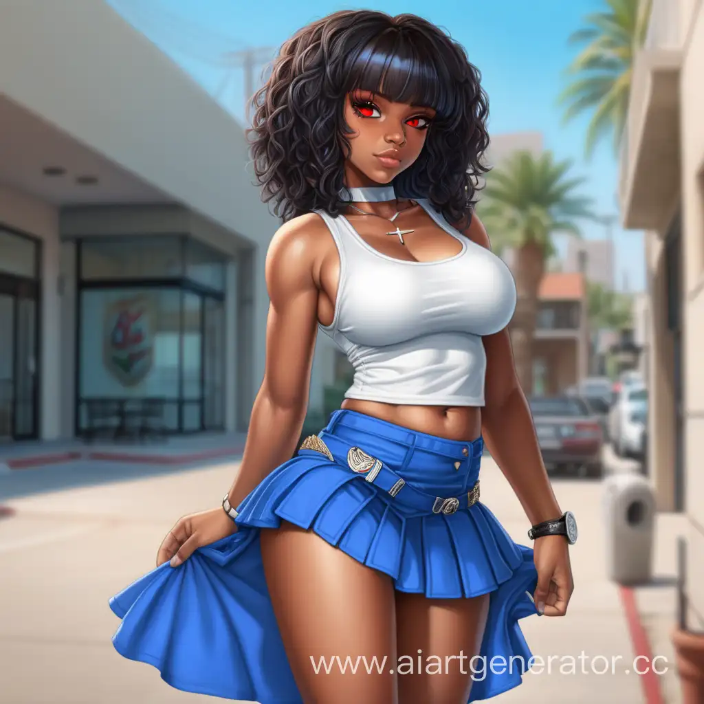 Confident-Black-Girl-in-Las-Venturas-Tank-Top-and-Blue-Skirt