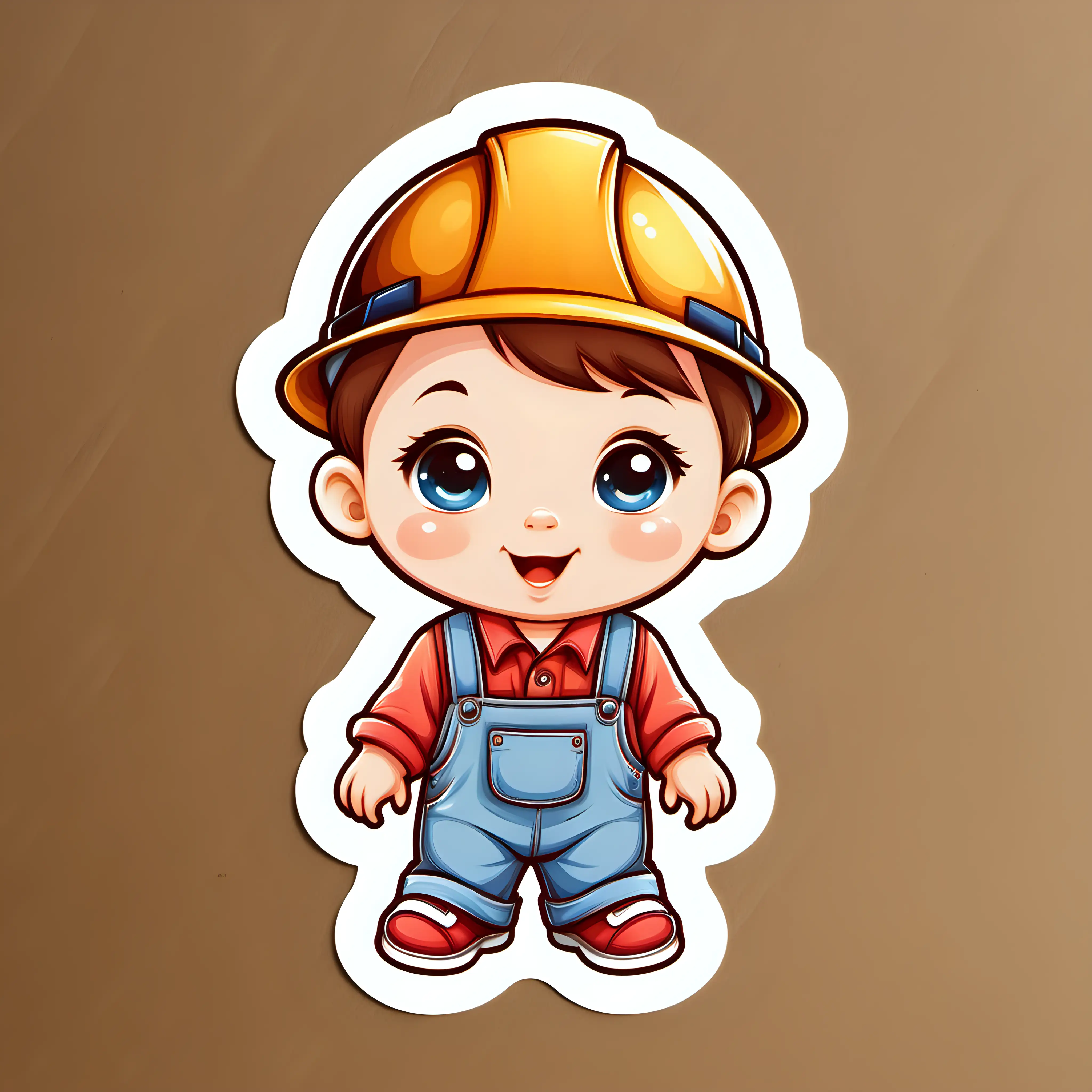sticker of a baby with carpenter clothes with clear background