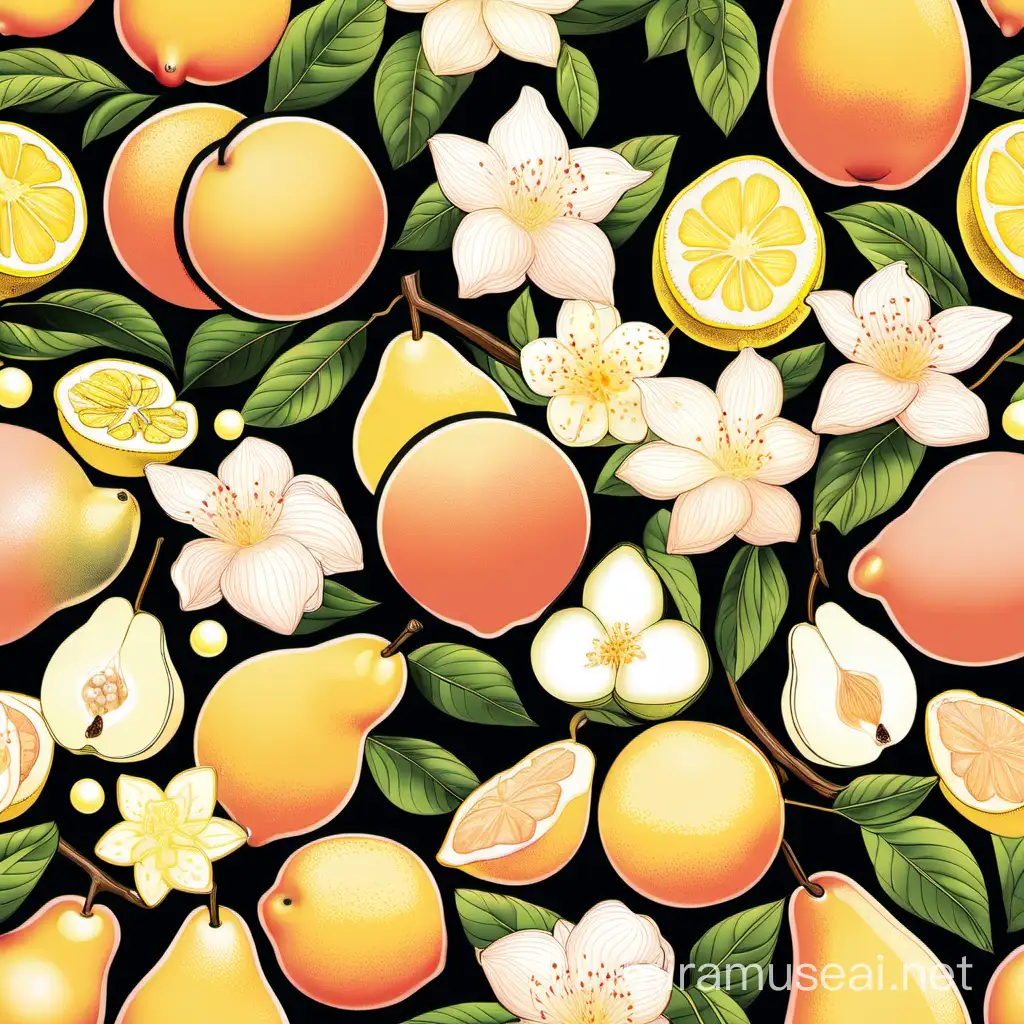 peach, lemon, pear, lychee, jasmine, camellia