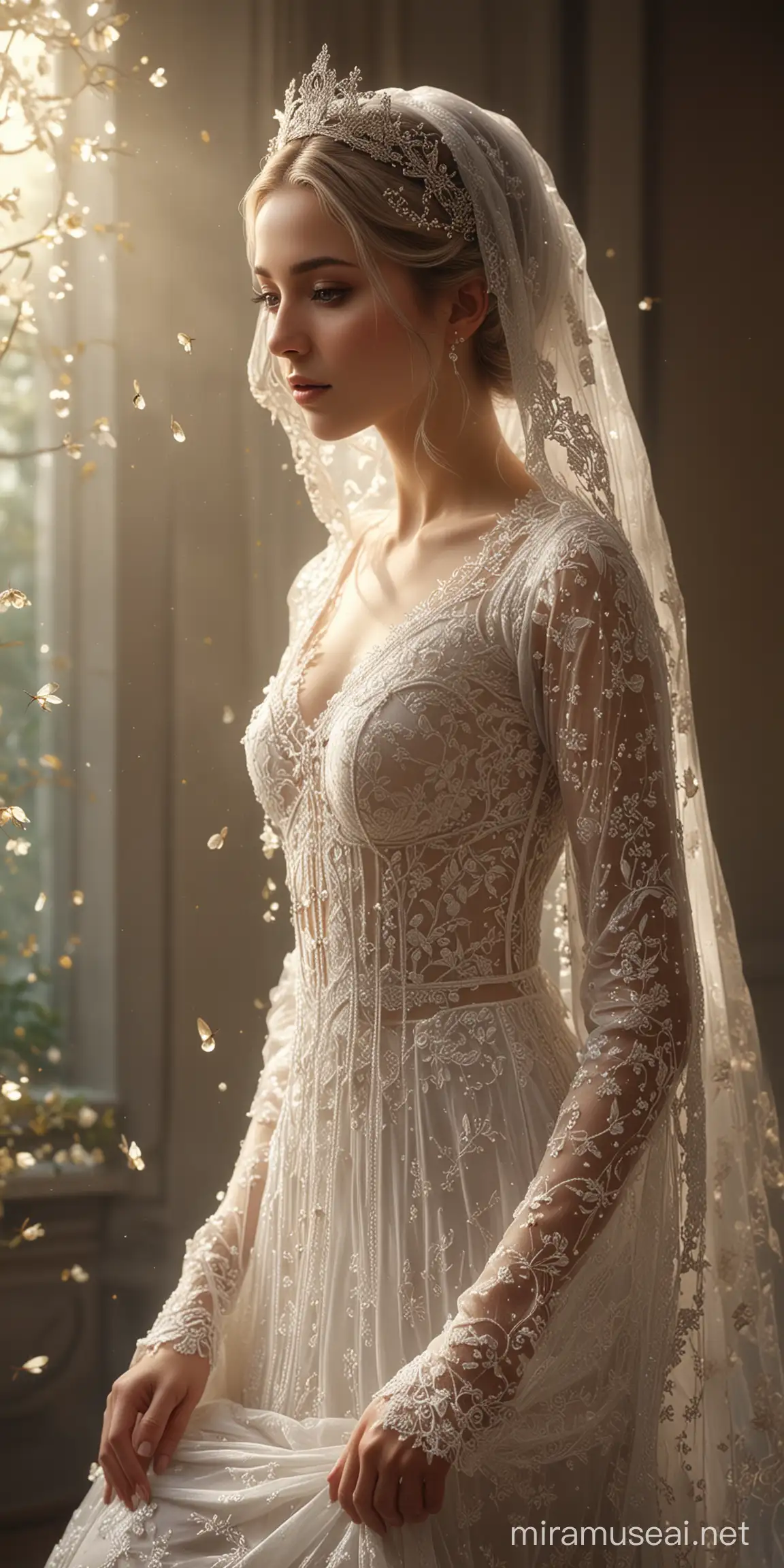 Ethereal Angel in Lace Dress with Natures Glow