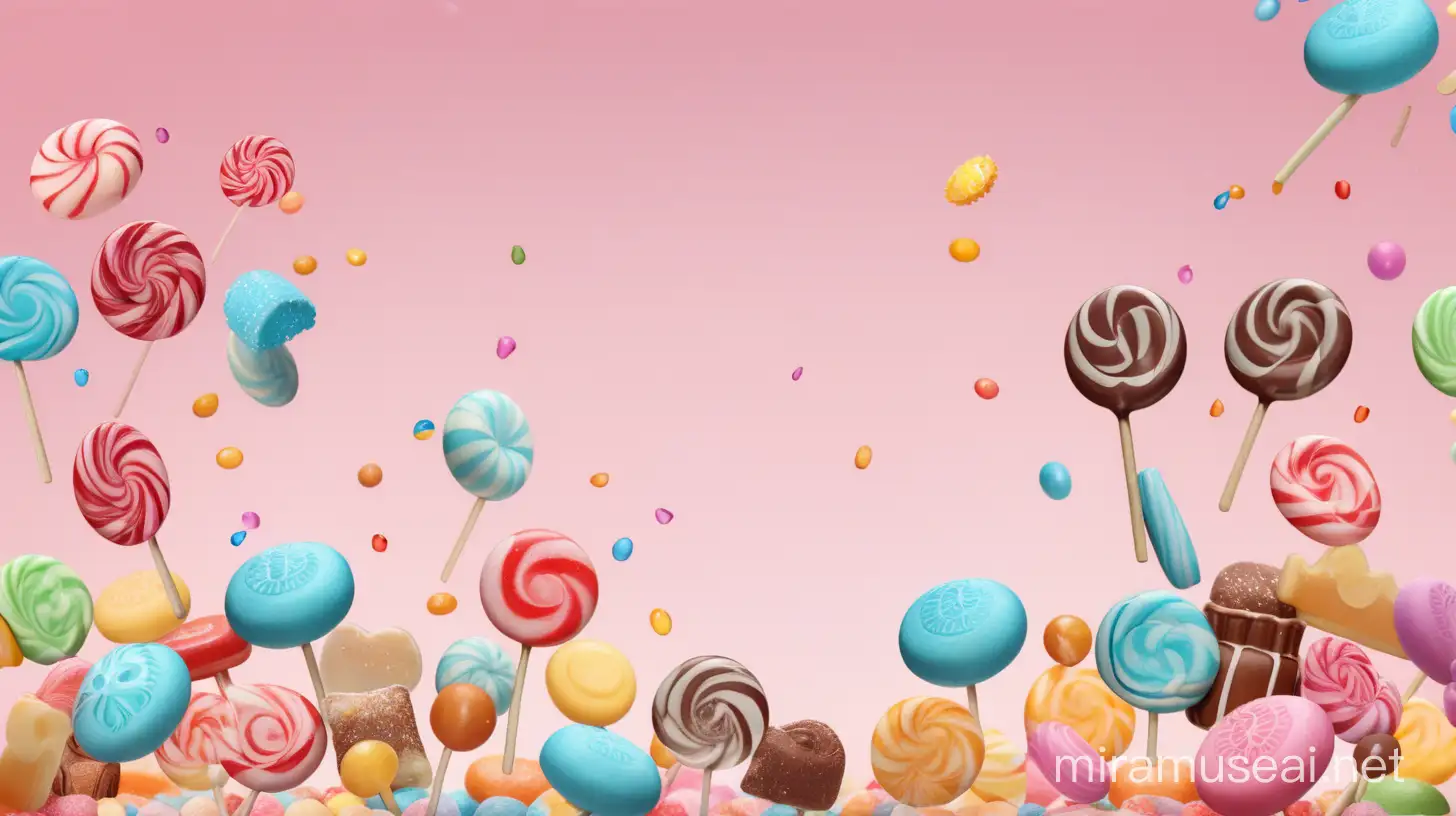 Create an image where candies are falling from the sky and gathering at the bottom. The background color should be clear.
