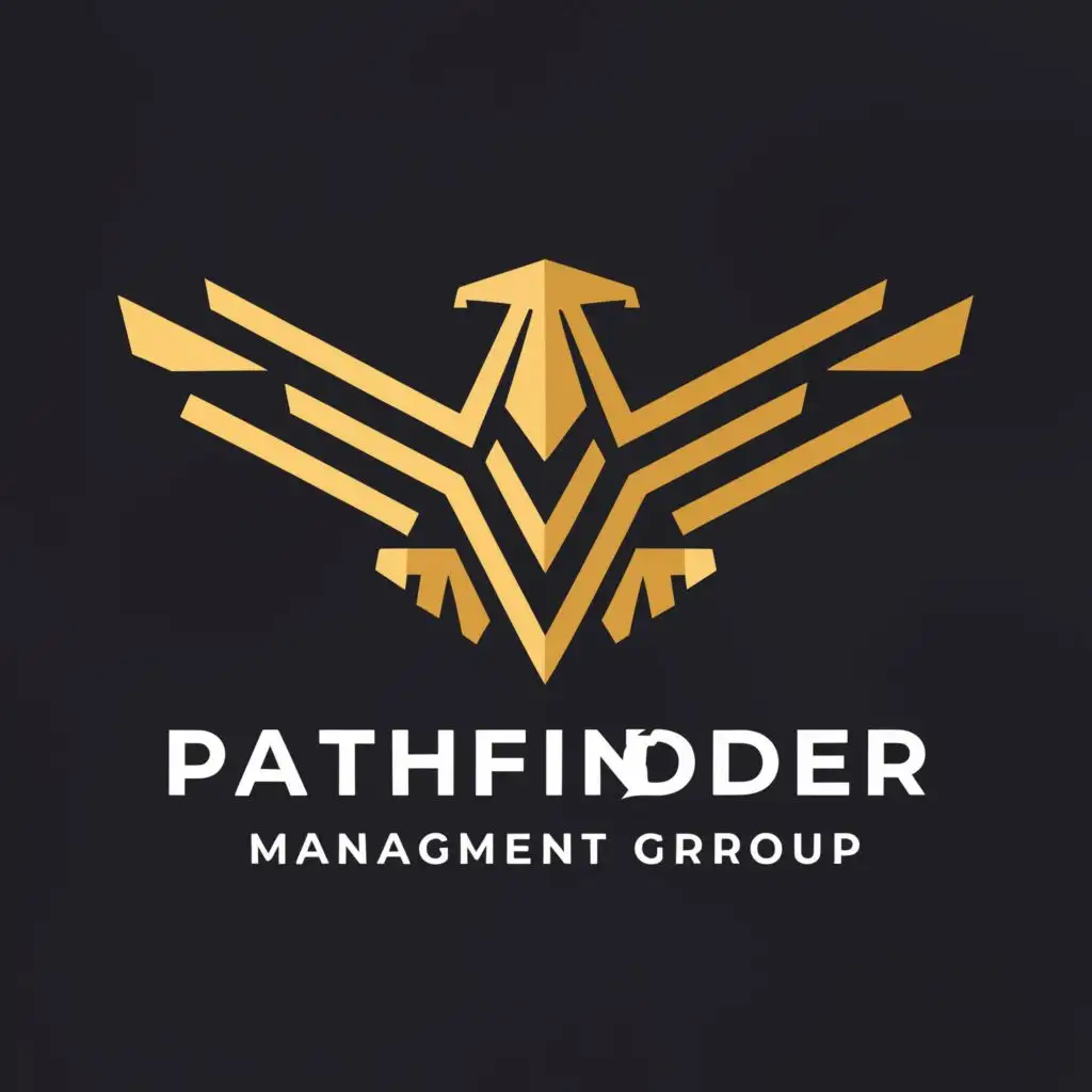 a logo design,with the text "Pathfinder Management Group", main symbol:Abstract eagle, symbolizing guidance, direction, and exploration. The design would feature a a clean look. Overall, it would maintain straight lines and sharp angles to give that edgy feel while ensuring that the overall composition evokes a sense of confidence and reliability suitable for a management company.,Moderate,clear background