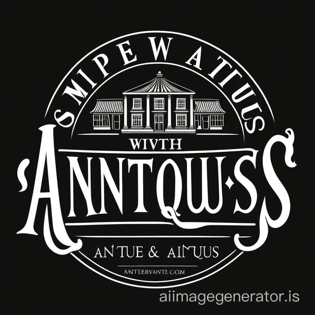 simple logo - shop with antiques white on black tel