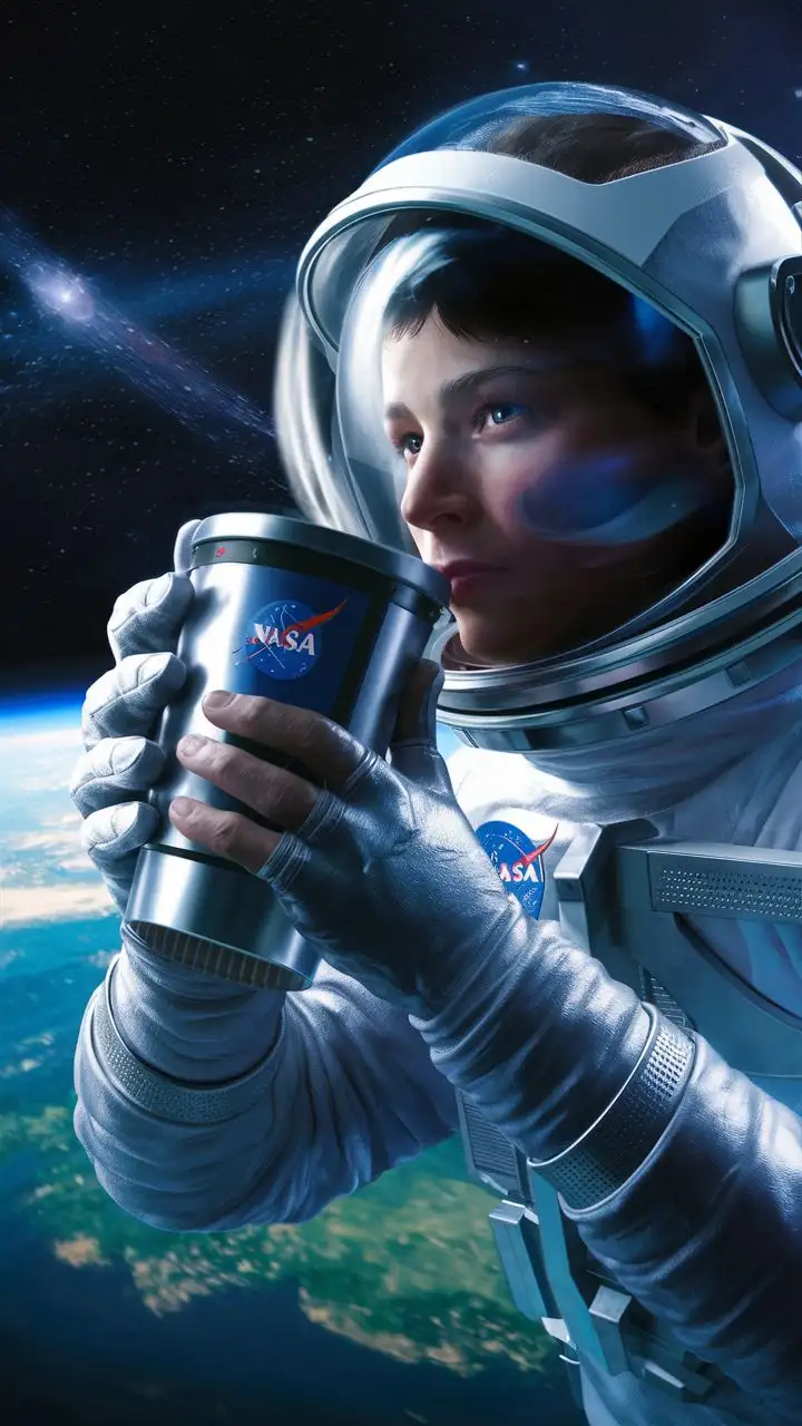 Astronaut Enjoying Coffee in Space Station
