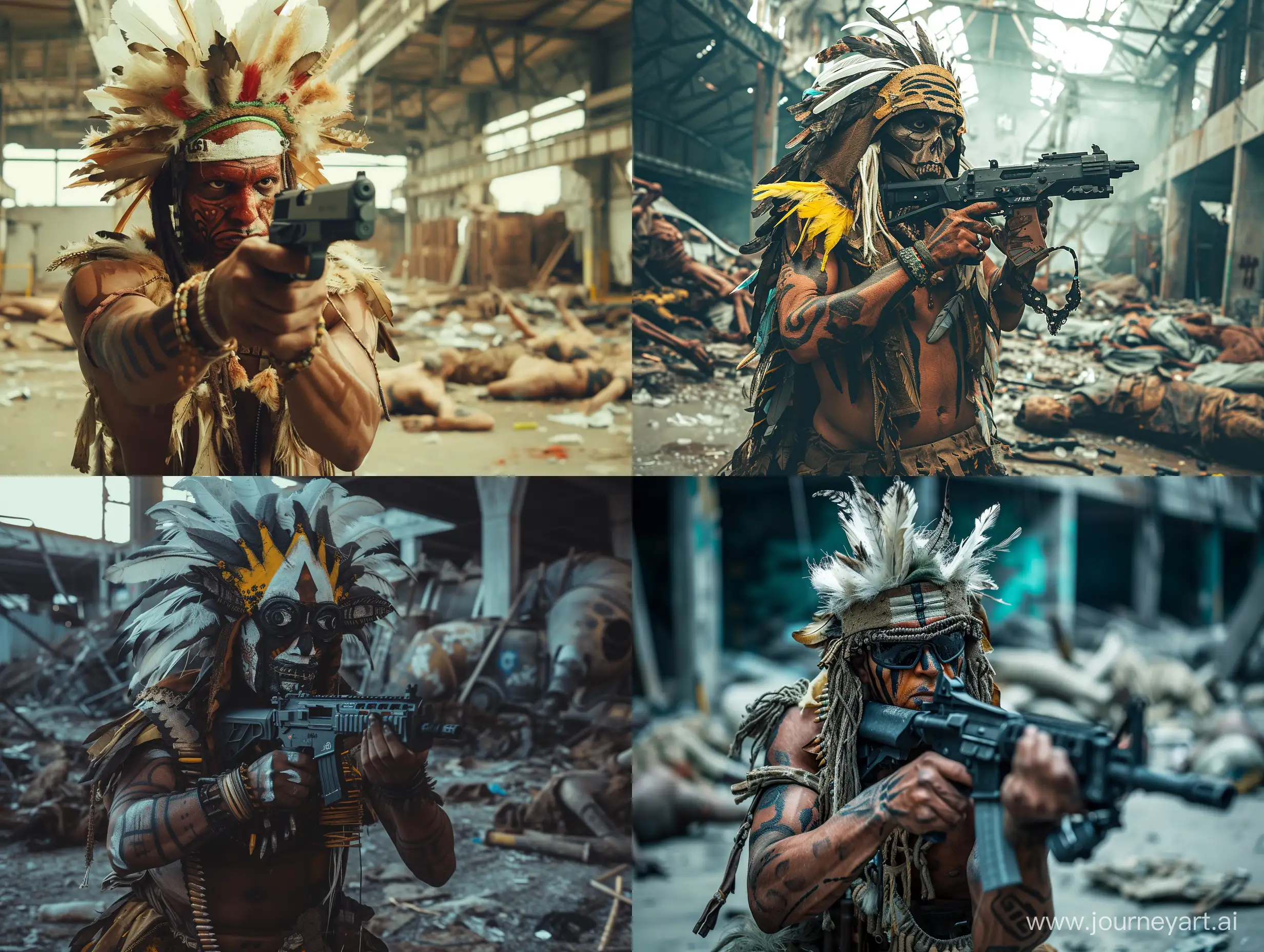 Aboriginal-Warrior-STALCRAFT-with-SIG-MPX-amid-Fallen-Bandits-in-Army-Warehouses
