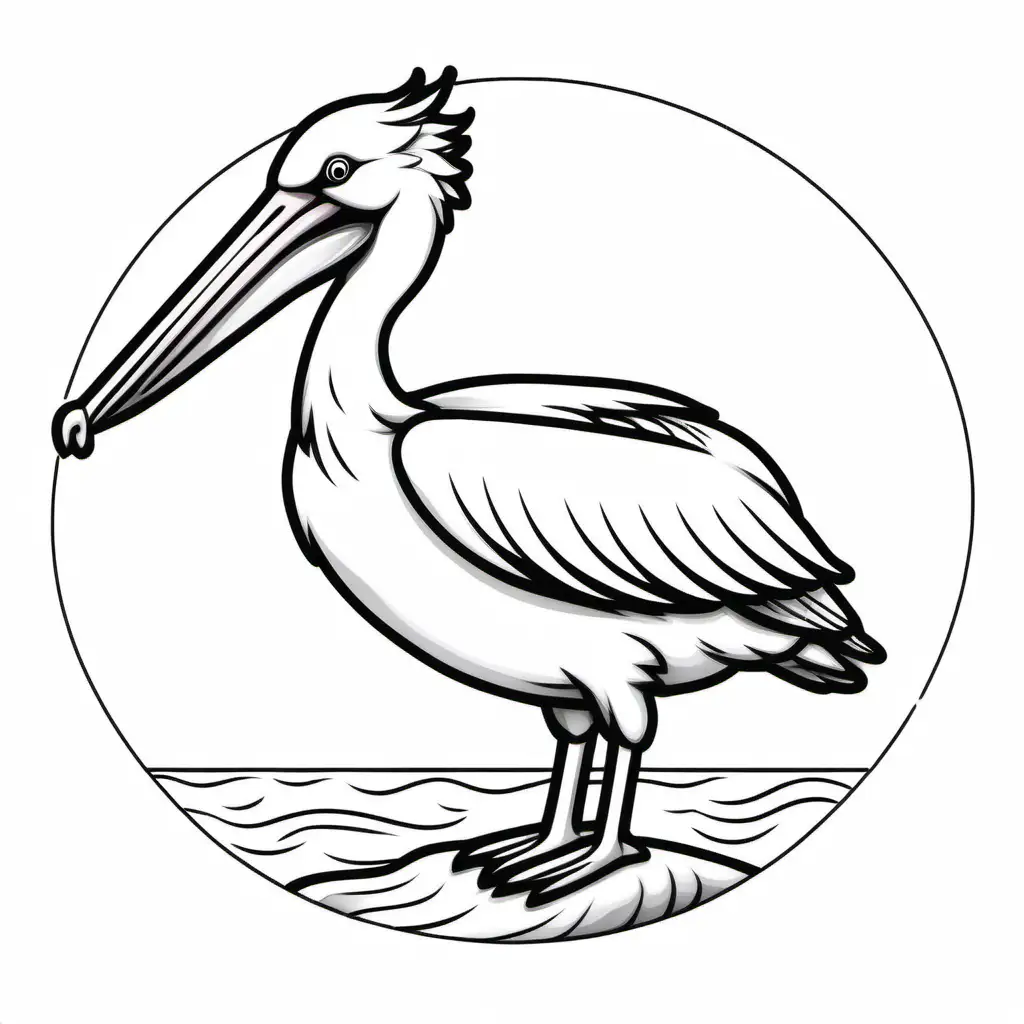 simple cute small  pelican 
coloring page line art black and 
white background
no shadow or highlights