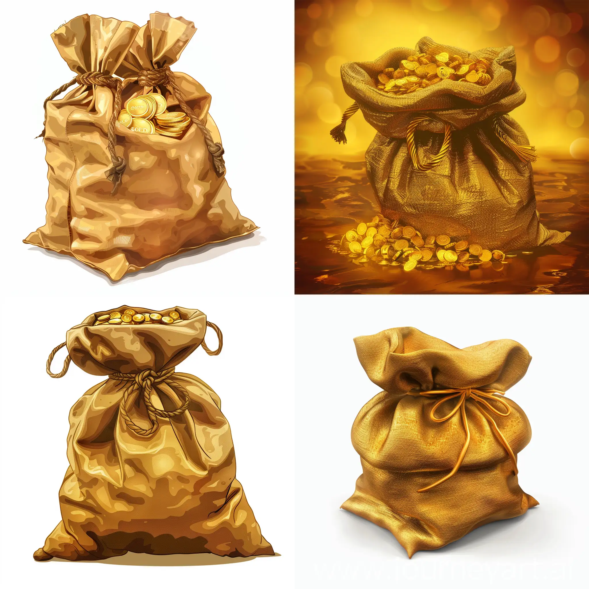 a bag of gold in 2D style without background
