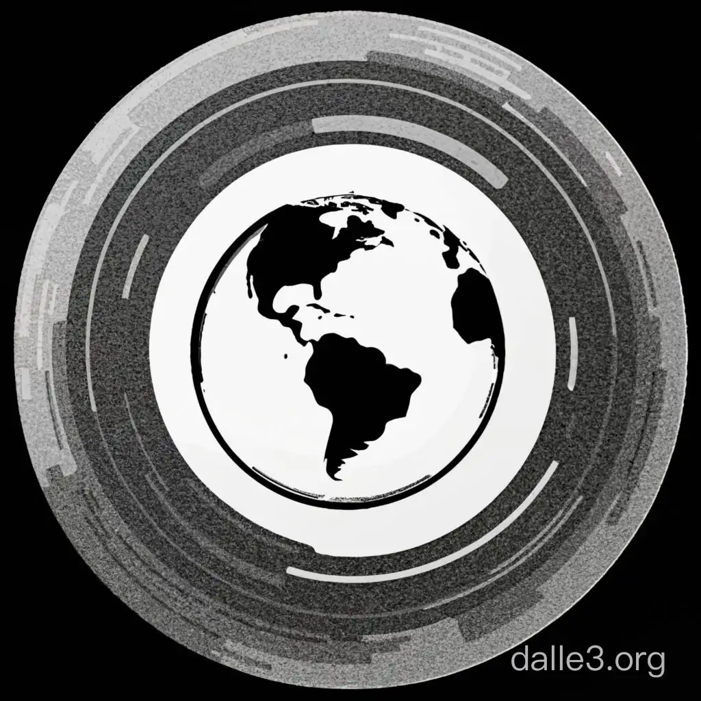 black and white illustration of the earth in motion. earth in the centre of the image.