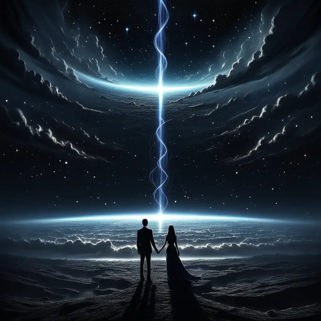 a scene of the Earth's last night, filled with a blend of mystique, apprehension, and hope. The sky is pierced by shimmering stars and glowing streaks of the atmosphere, creating an impression of impending finality. The horizon is cloaked in a dark shadow, hinting at the onset of the inevitable.
The cover plays with the theme of the end while still leaving room for hope of a new beginning, evoking emotional tension and nostalgia