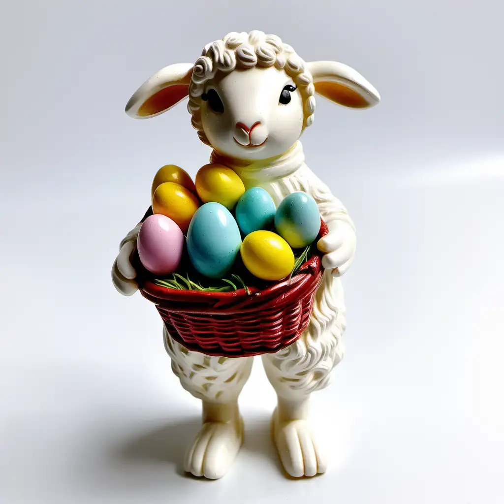 Easter Lamb with Basket Minimalistic Resin Sculpture on White Background