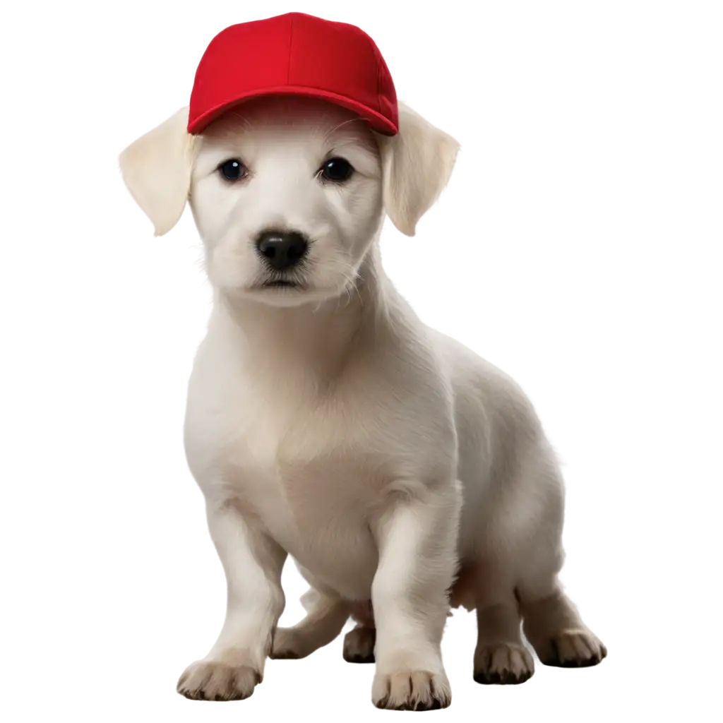White dog with baseball red hat
